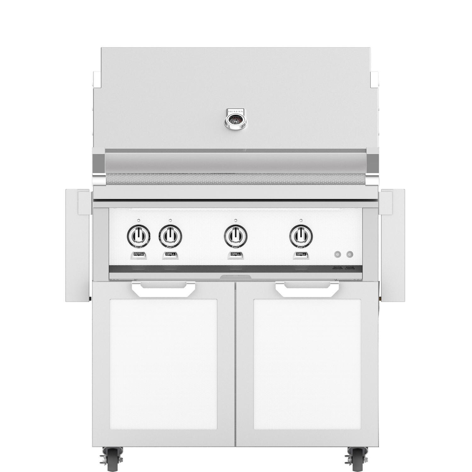 Hestan 36-Inch Natural Gas Grill W/ All Infrared Burners & Rotisserie On Double Door Tower Cart - Froth - GSBR36-NG-WH