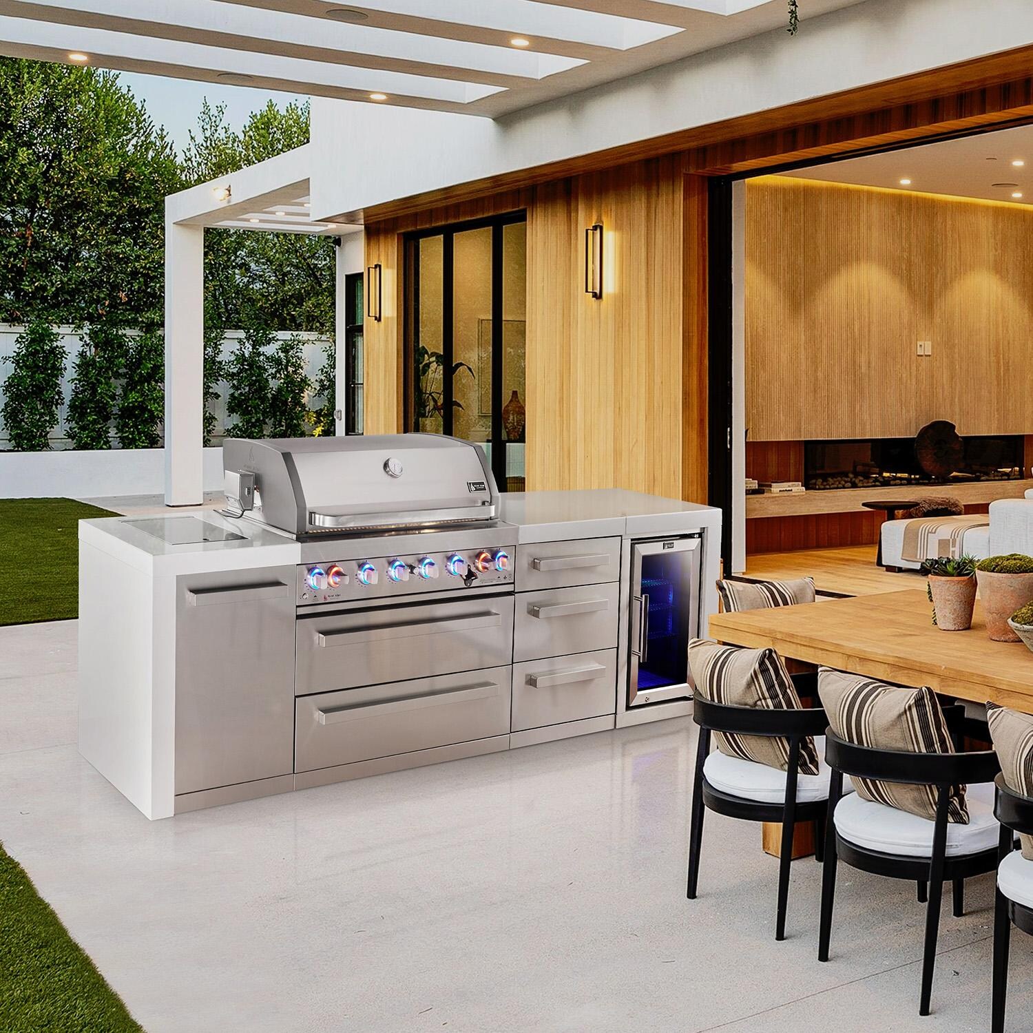 Mont Alpi Deluxe Series 10 Ft Natural Gas Outdoor Kitchen Island w/ 44-in Grill, Side Burner, Fridge & Triple Drawer (Ships Propane w/ Conversion Kit) - On Patio - Lifestyle thumbnail