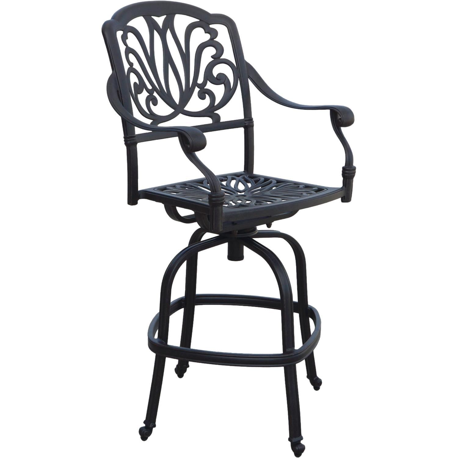 Darlee Elisabeth 5 Pc Cast Aluminum Bar Set w/ 42 Inch Round Classic Table in Antique Bronze/Beige Canvas - Chair w/ no Cushion - White Background thumbnail