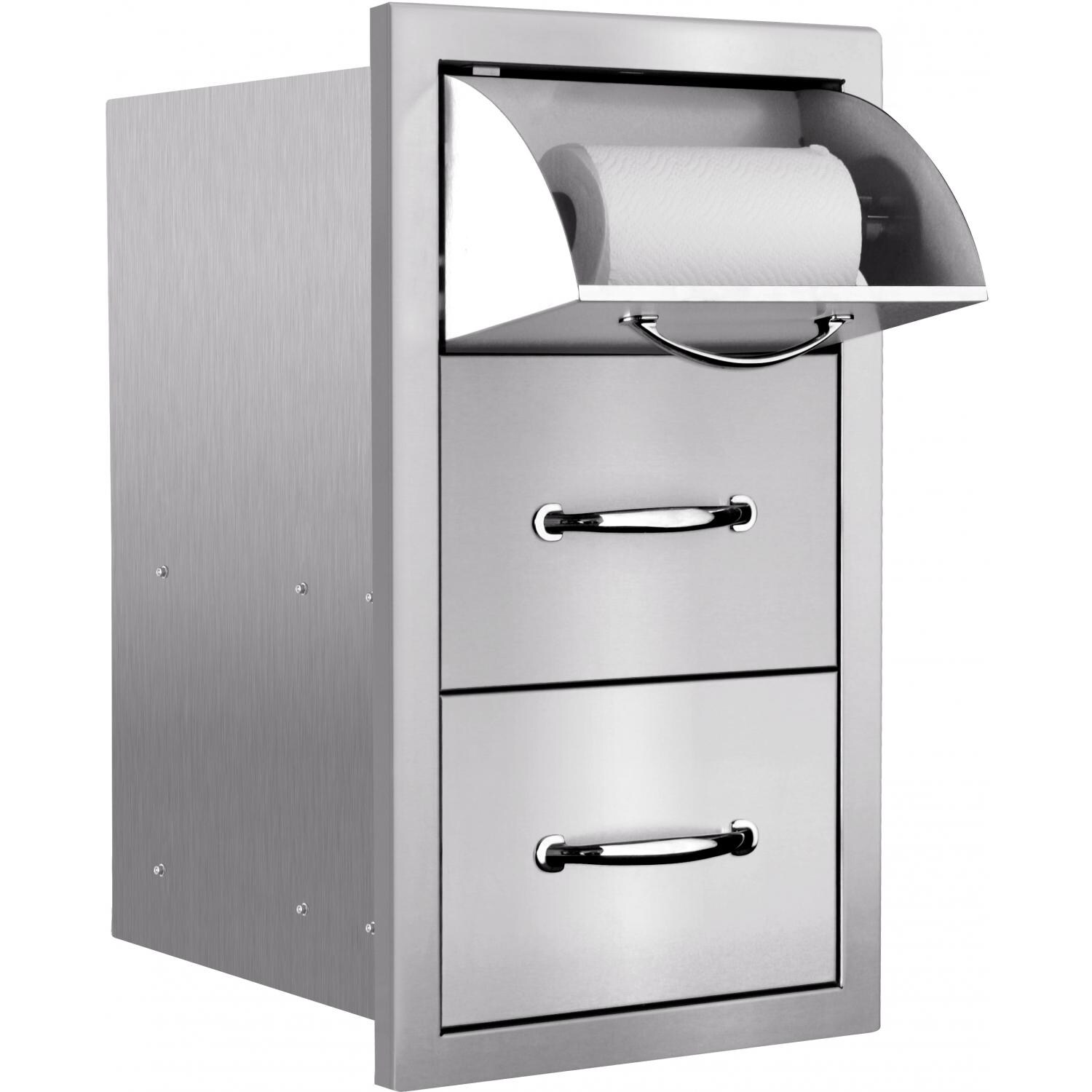 Summerset 15-Inch Stainless Steel Masonry Double Access Drawer With Paper Towel Holder - SSTDC-17M image