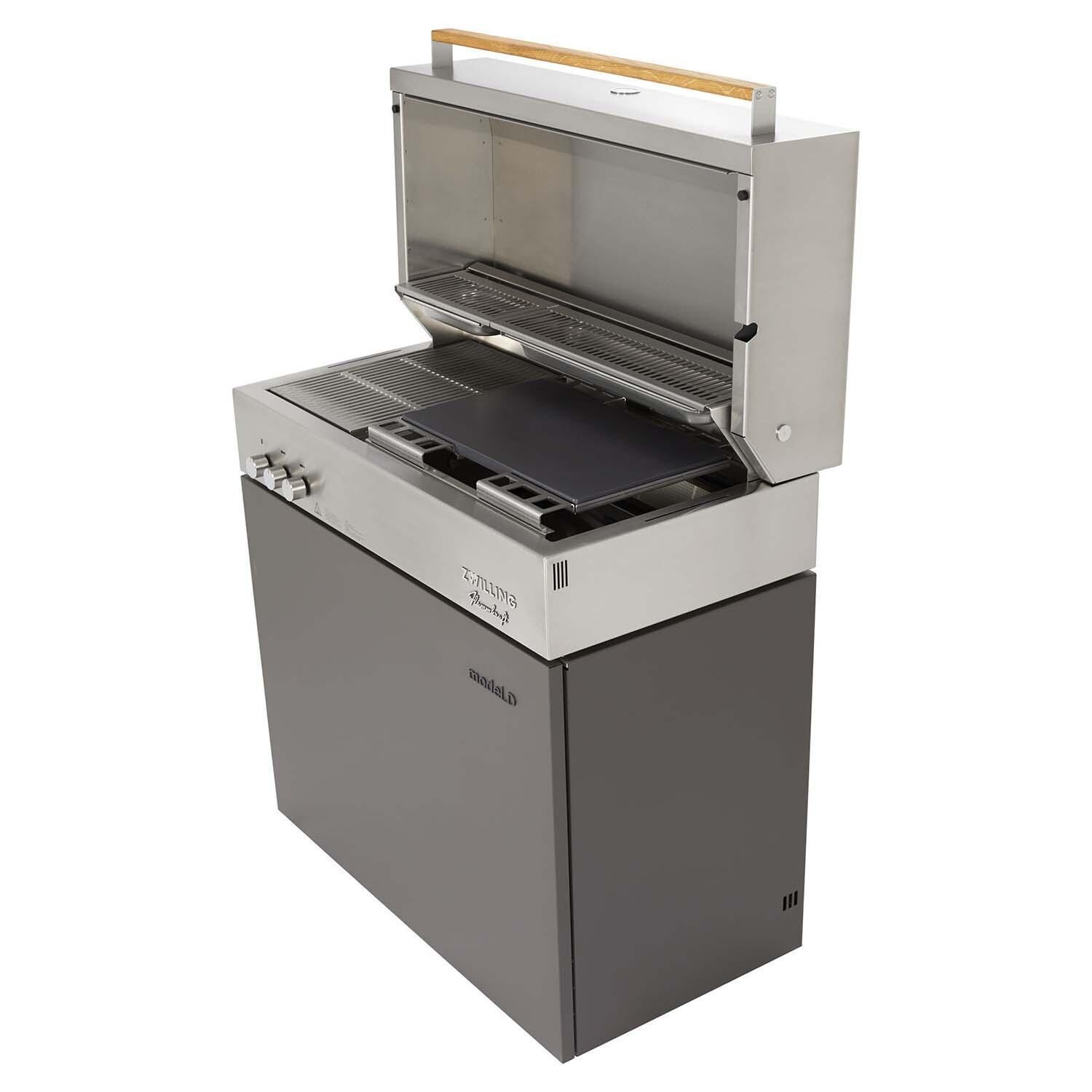 Flammkraft 1029540 Model D Propane Gas Grill - Deep Umbra - Shown w/ Pizza Stone (Sold Separately) - White Background thumbnail