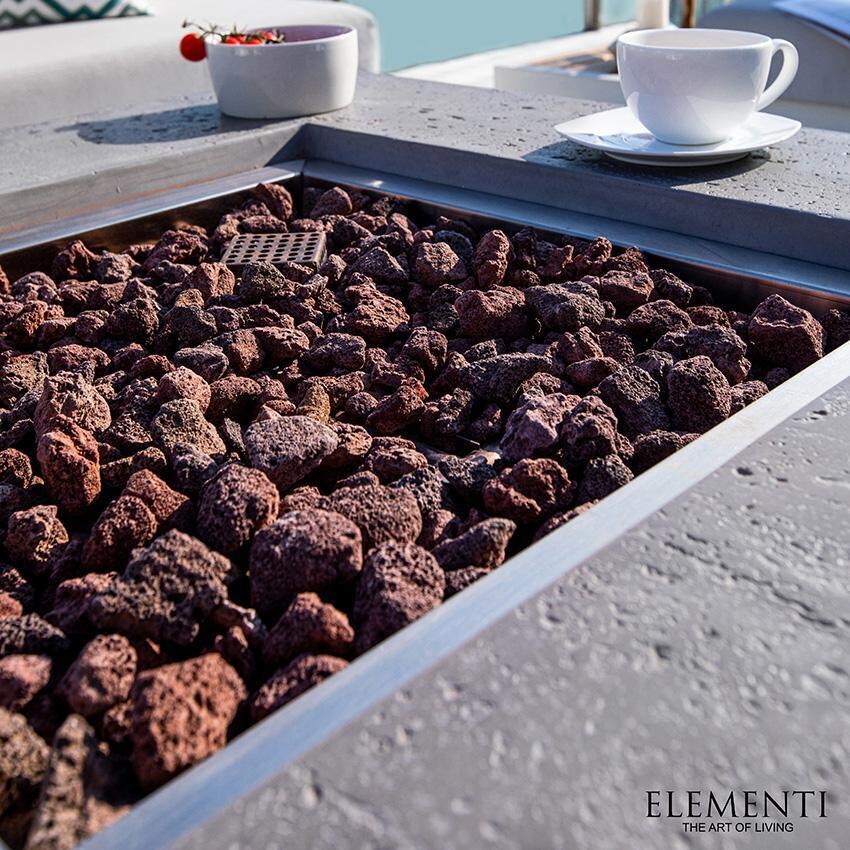 Elementi OFG103LG-LP Manhattan 36-Inch Natural Gas Light Gray Fire Pit Table - Lava Rock Detail - Detail thumbnail