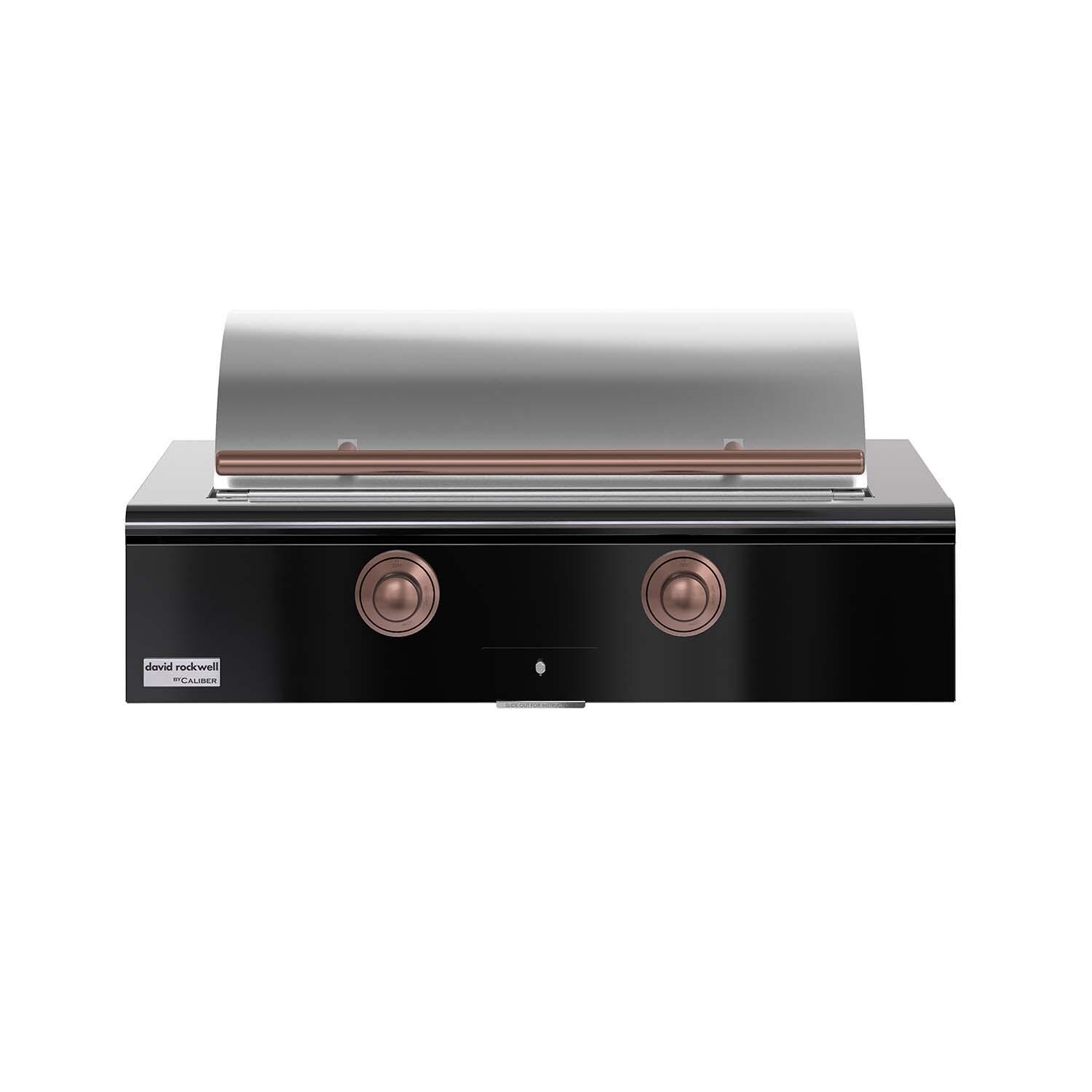 Caliber CRG-42BN00-A-044-H03 42-in Natural Gas Built-In Rockwell Grill - Gloss Black w/ Copper Hardware - Lid Closed - White Background thumbnail