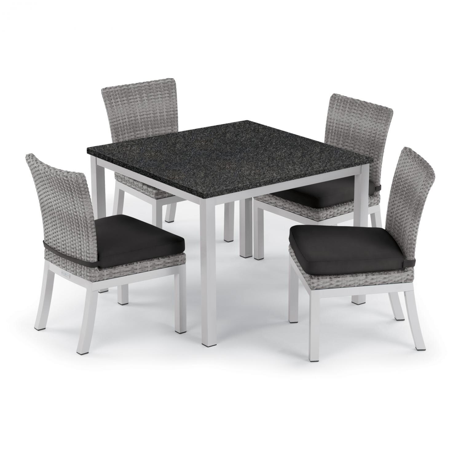 Argento 5 Piece Wicker Patio Dining Set W/ 39 Inch Square Lite-Core Charcoal Table, Side Chairs & Jet Black Cushions By Oxford Garden image