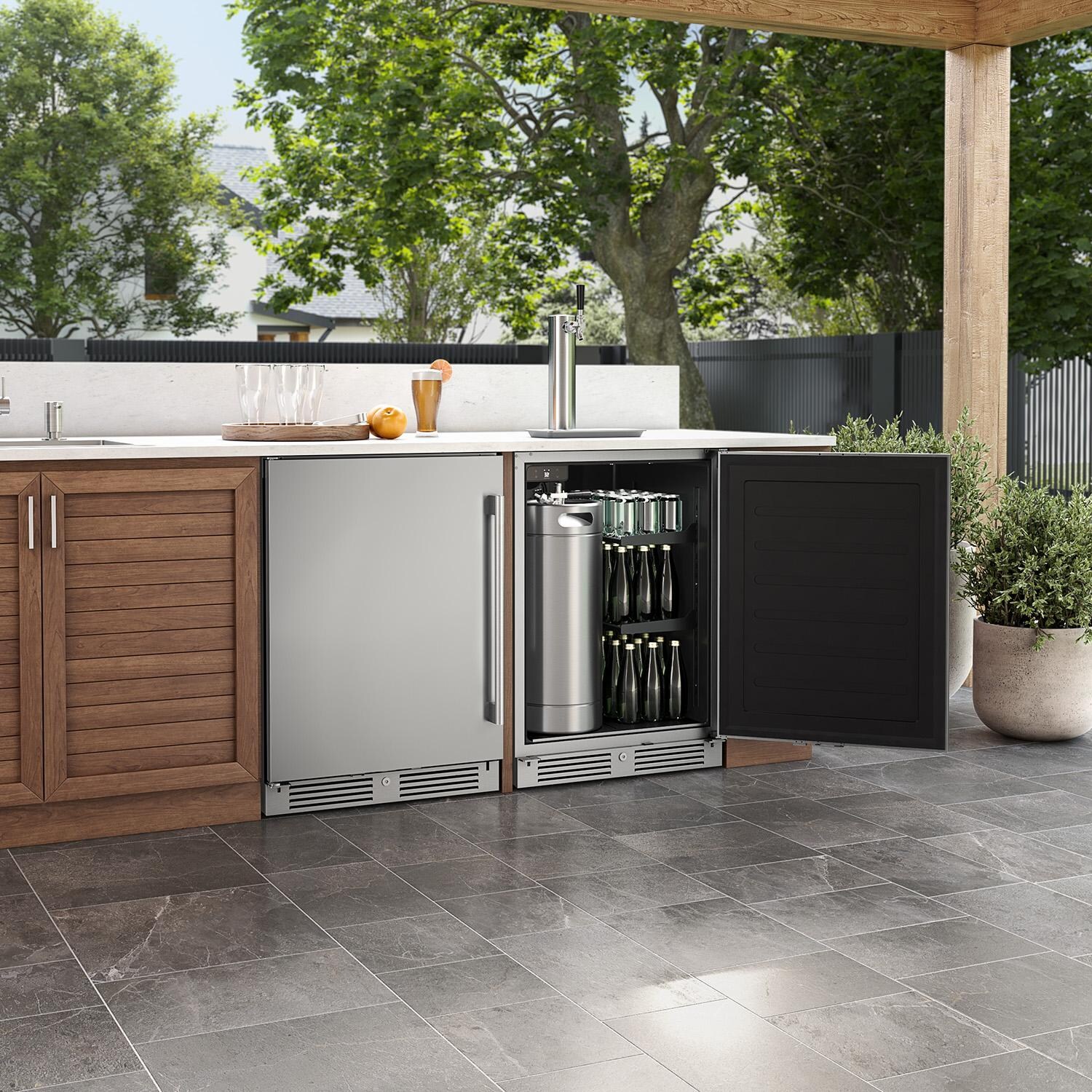 Zephyr PRKB24C01AS-OD Presrv 24 Inch Outdoor Kegerator & Beverage Cooler - Open (Shown w/ Single Tap) - Lifestyle thumbnail