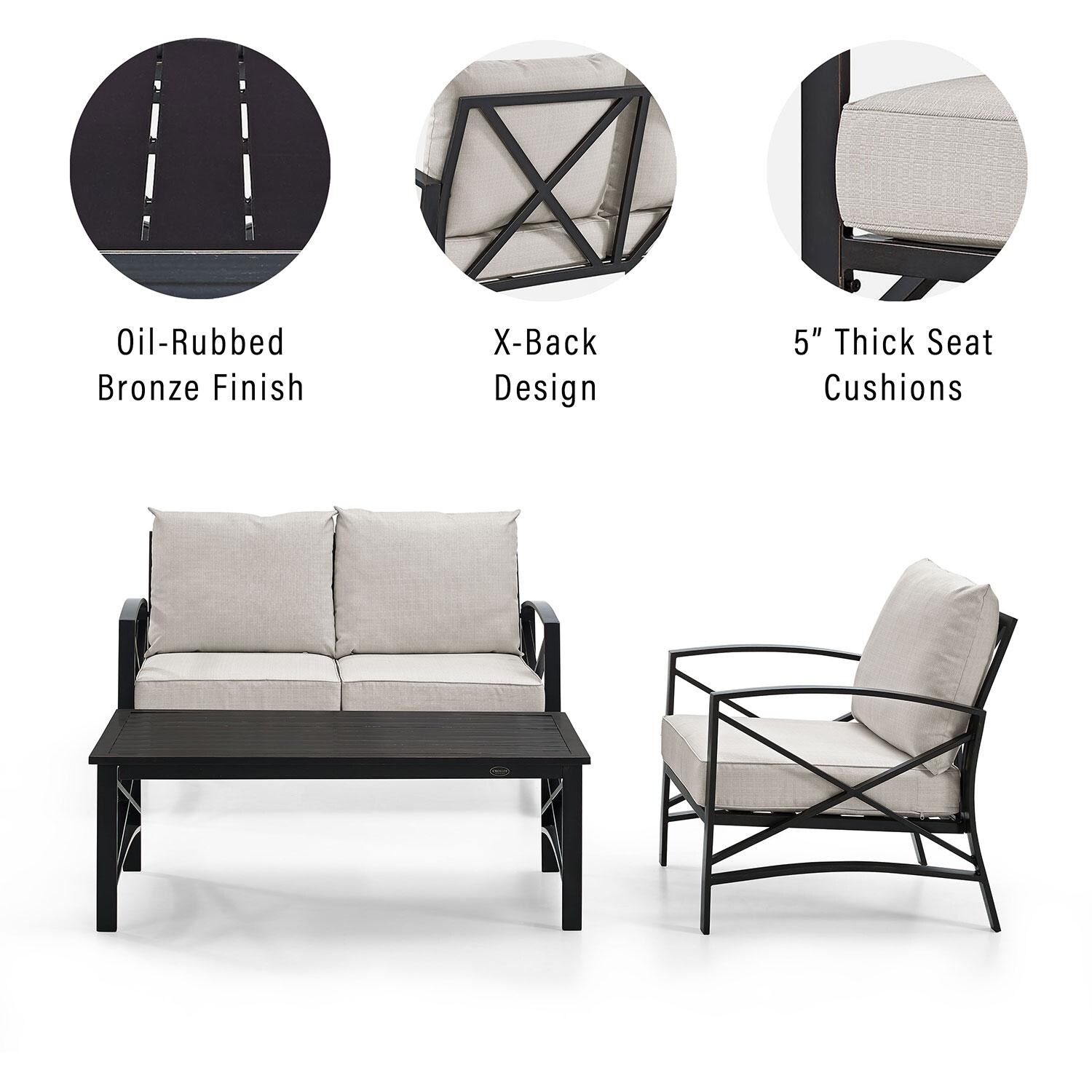 Ultimate Patio UP-82247BZ-OL 3Pc Outdoor Loveseat Patio Furniture Set in Oatmeal - Features - Diagram thumbnail