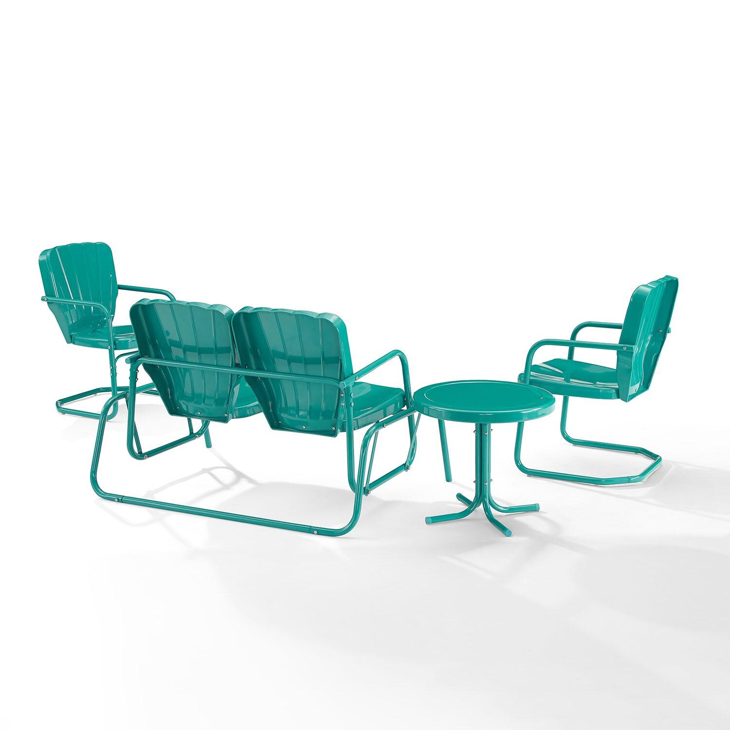 Ultimate Patio UP-32255TU 4Pc Retro Outdoor Loveseat Glider Patio Set in Turquoise - Rear - White Background thumbnail