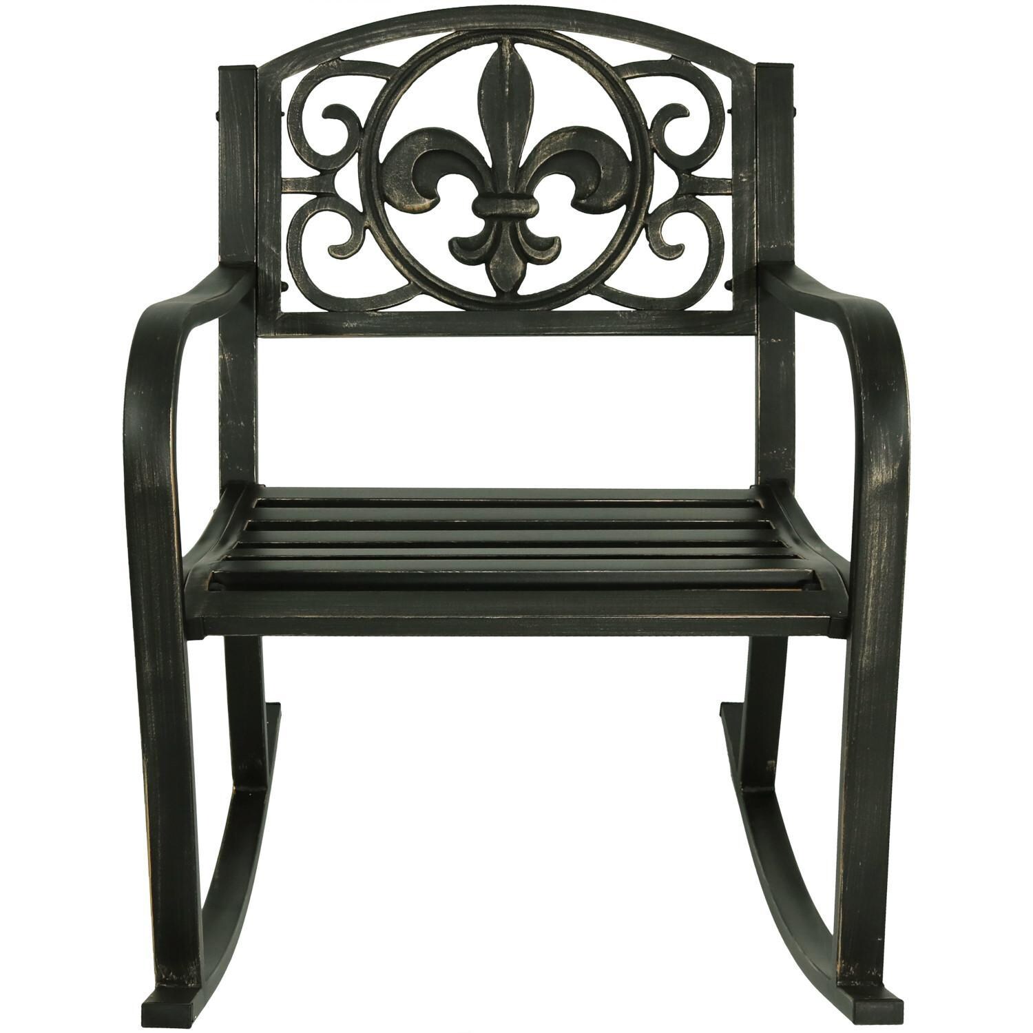 Ultimate Patio Cast Iron & Steel Patio Rocking Chair W/ Fleur-De-Lis Design - Front View thumbnail