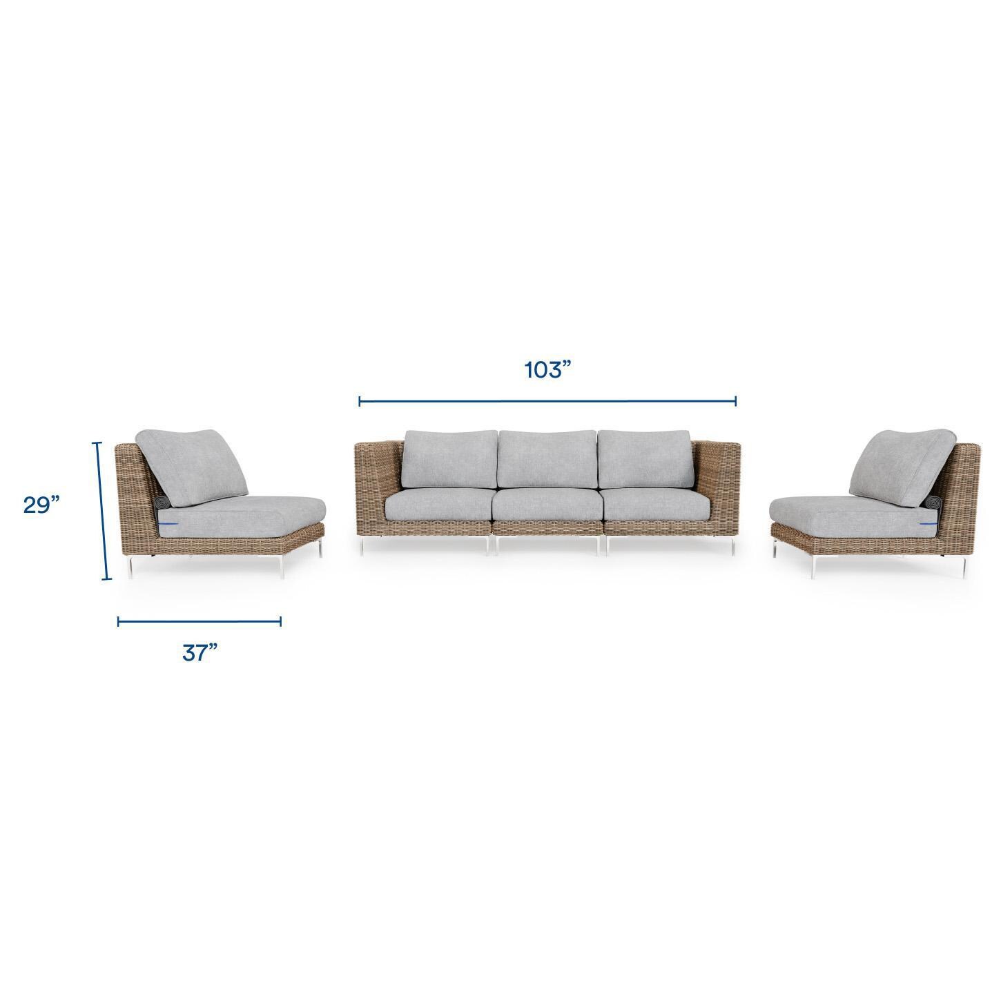 Outer PS-OUT-00147 Brown Wicker Outdoor Sofa w/ Armless Chairs - 5 Seat - Dimensions thumbnail