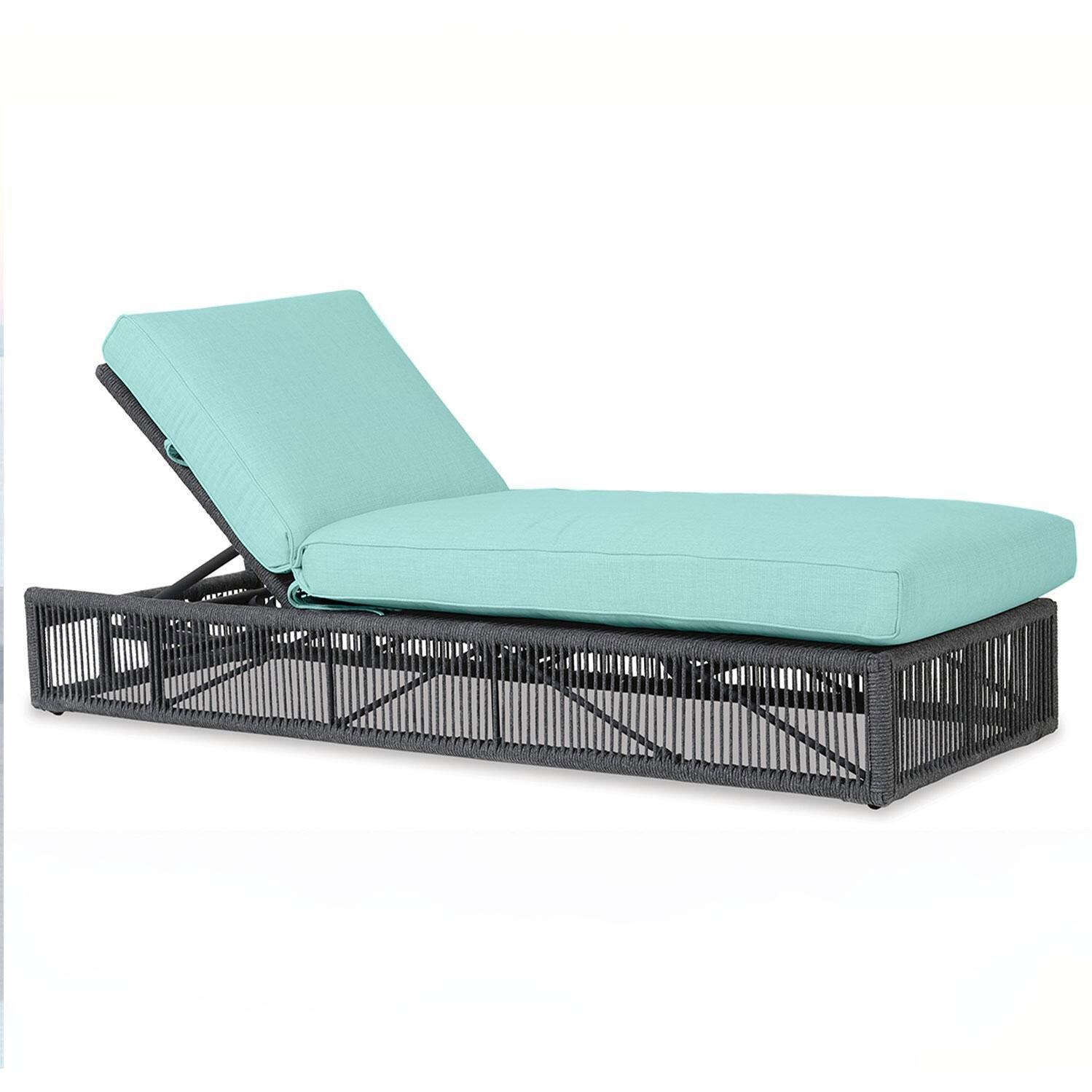 Milano Aluminum & Olefin Rope Adjustable Patio Chaise Lounge in Dupione Celeste w/ Self Welt By Sunset West - Display - White Background thumbnail