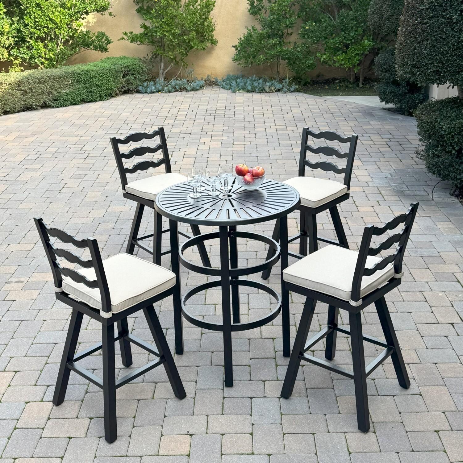 Aspen 5 Pc Aluminum Swivel Counter Height Bar Set in Beige/Dark Brown by Darlee