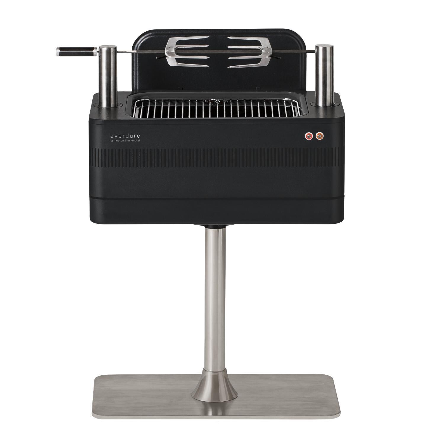 Everdure HBCE1BBSUS FUSION 29-Inch Charcoal Grill w/ Rotisserie & Electronic Ignition - Matte Black - Lid Used as Wind Guard - White Background thumbnail