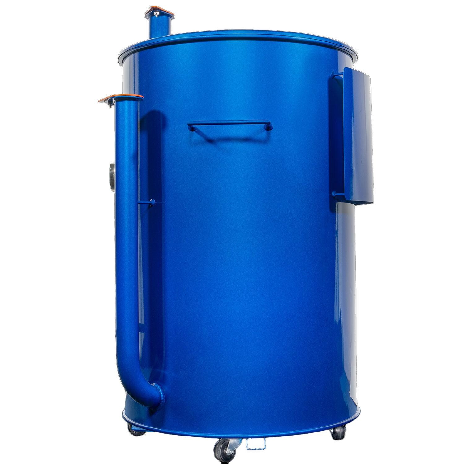 Gateway Drum Smokers 55144 55 Gallon Charcoal BBQ Smoker - Glossy Blue - Left View - White Background thumbnail