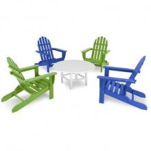Classic 5 Piece Recycled Plastic Wood Patio Folding Adirondack Conversation Set By POLYWOOD - Pacific Blue & Lime