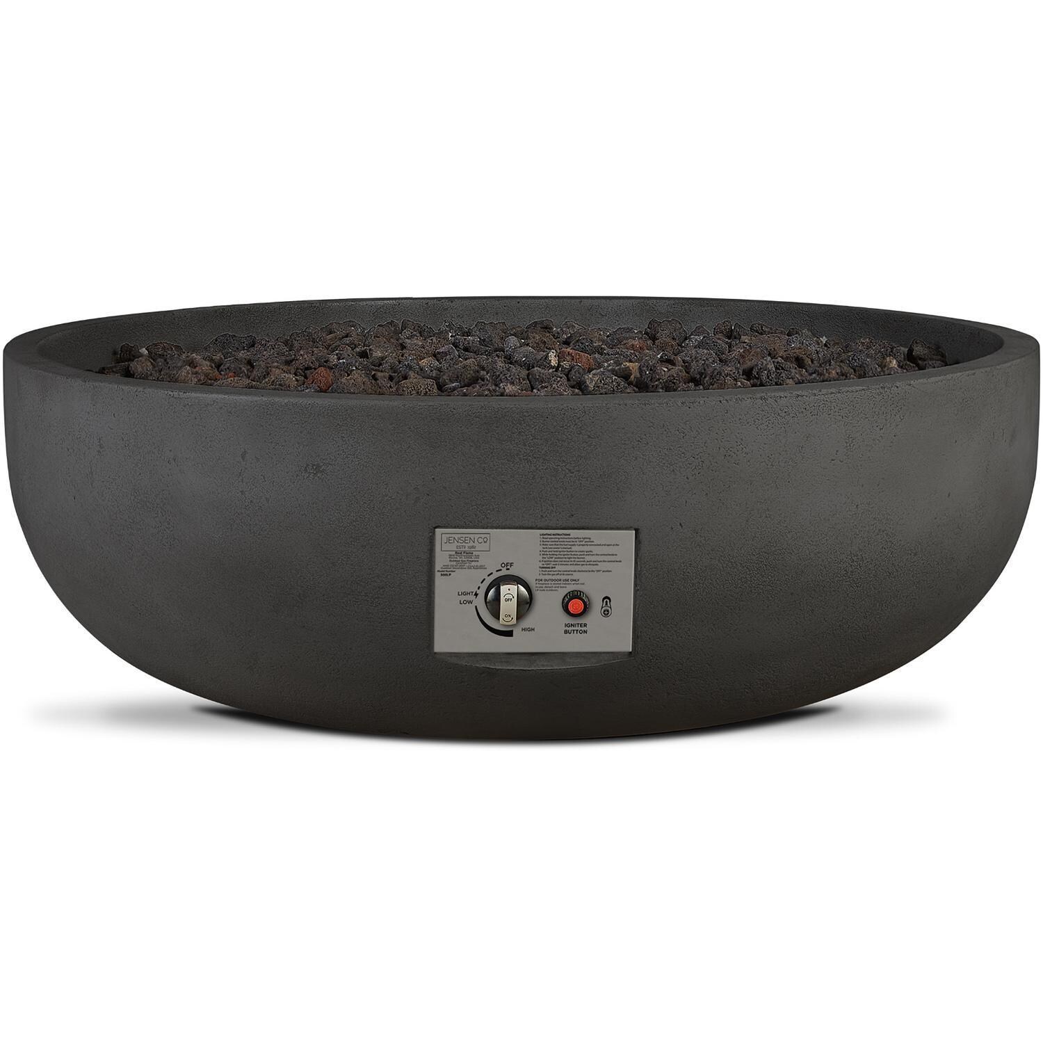 Grand Lake 522NG-CBN 38 Inch Round Concrete Natural Gas Fire Bowl in Gray by BBQGuys Signature - Controls - White Background thumbnail