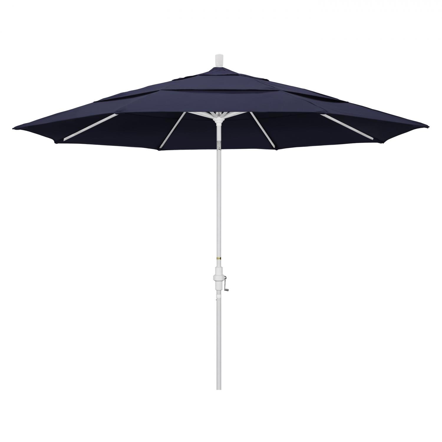 California Umbrella 11 Ft. Octagonal Aluminum Collar Tilt Patio Umbrella W/ Crank Lift & Aluminum Ribs - Matted White Frame / Sunbrella Canvas Navy Canopy