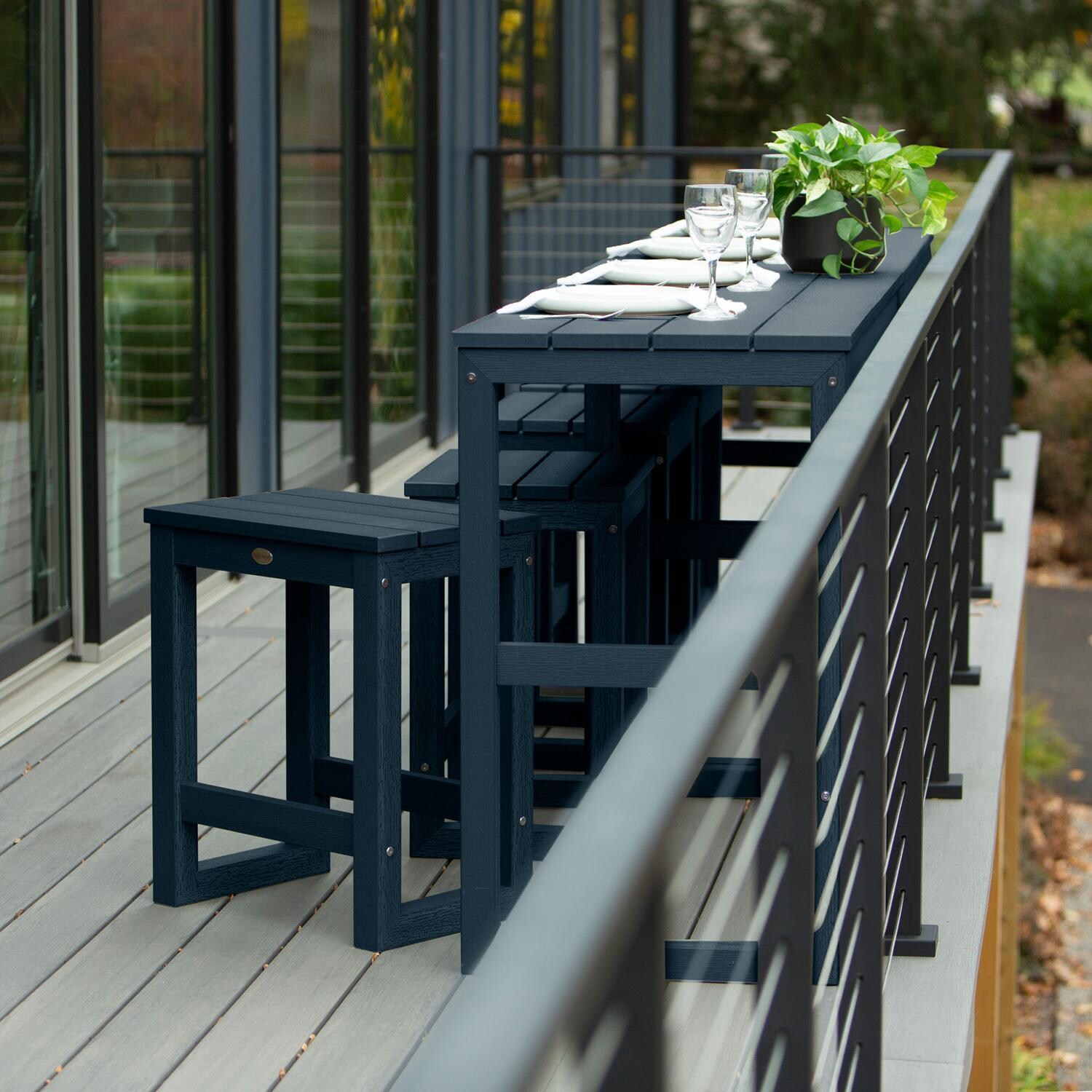 Lakeview Audubon 6 Pc Recycled Plastic Counter Height Balcony Dining Bar Set in Federal Blue - Table Set Long Angle  - Lifestyle thumbnail