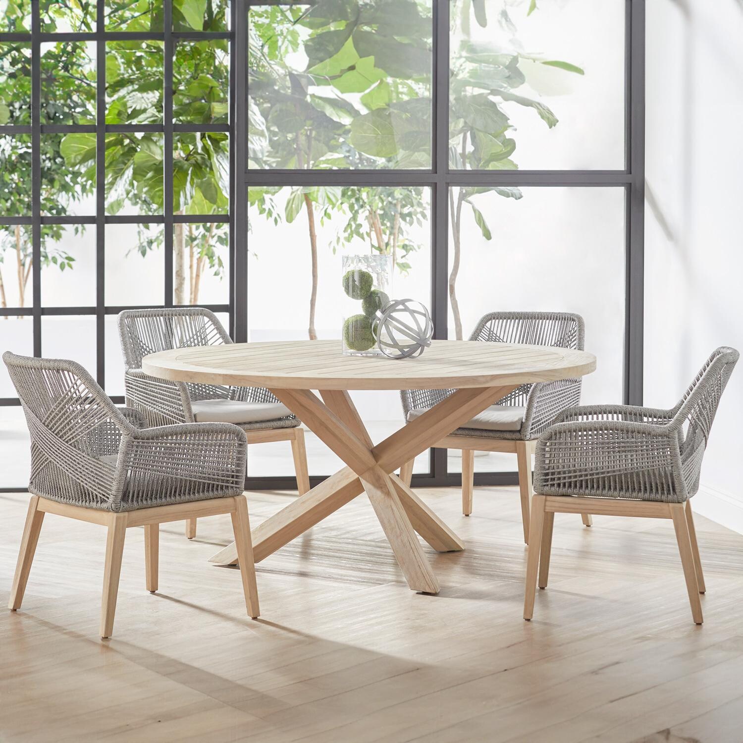 Peninsula Way 5 Pc Gray Teak Dining Set in Platinum/Smoke Gray By Lakeview