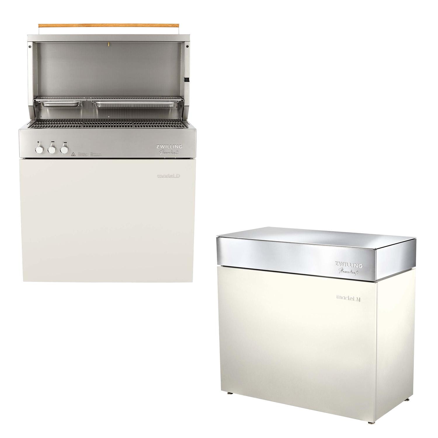 Flammkraft Model D Freestanding Natural Gas Grill & Model M Prep Center Module - Ivory White - 1030975