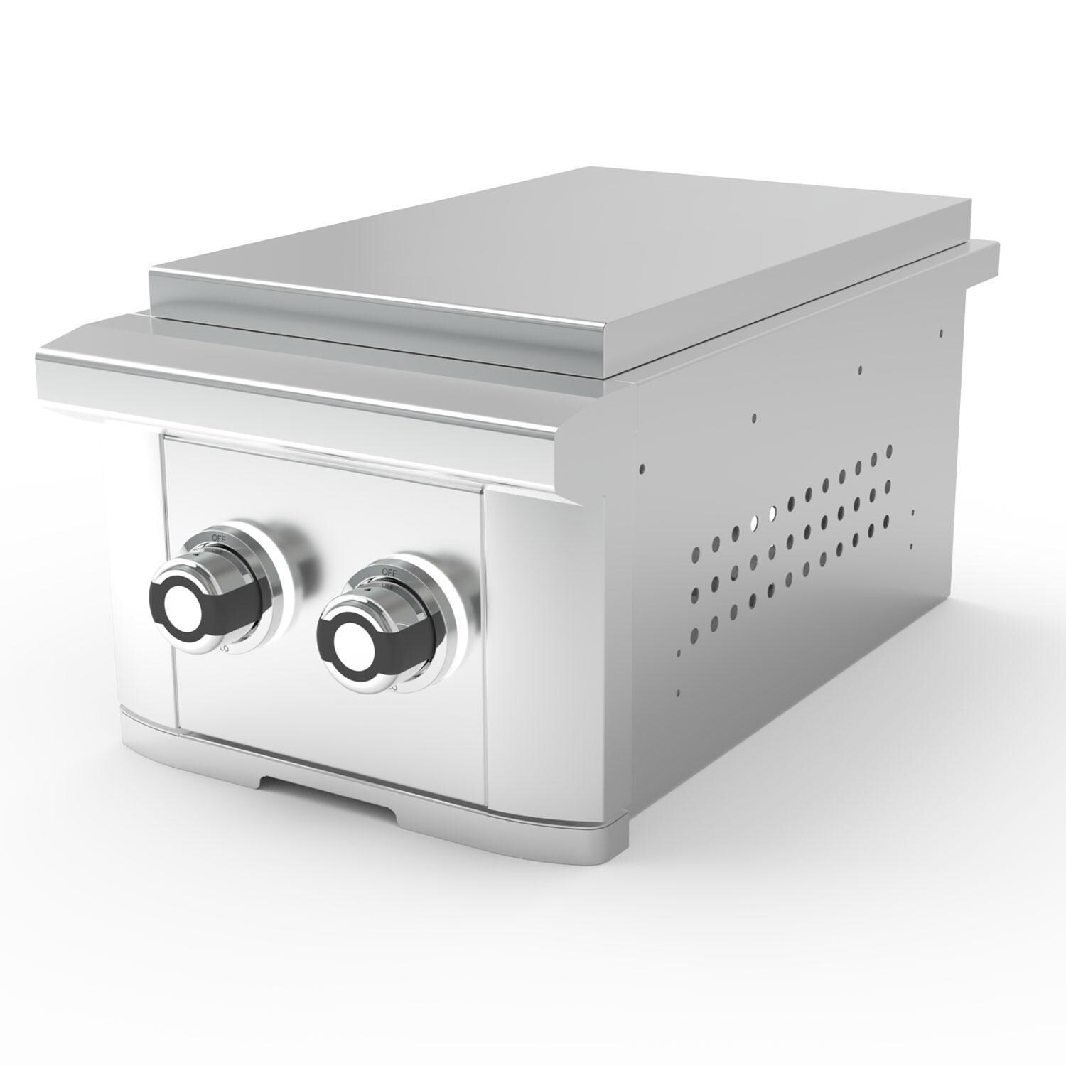 Wildfire WFDBLSBRN-SS-LP Ranch PRO 14 Inch 304 SS Propane Double Side Burner - Angled - White Background thumbnail