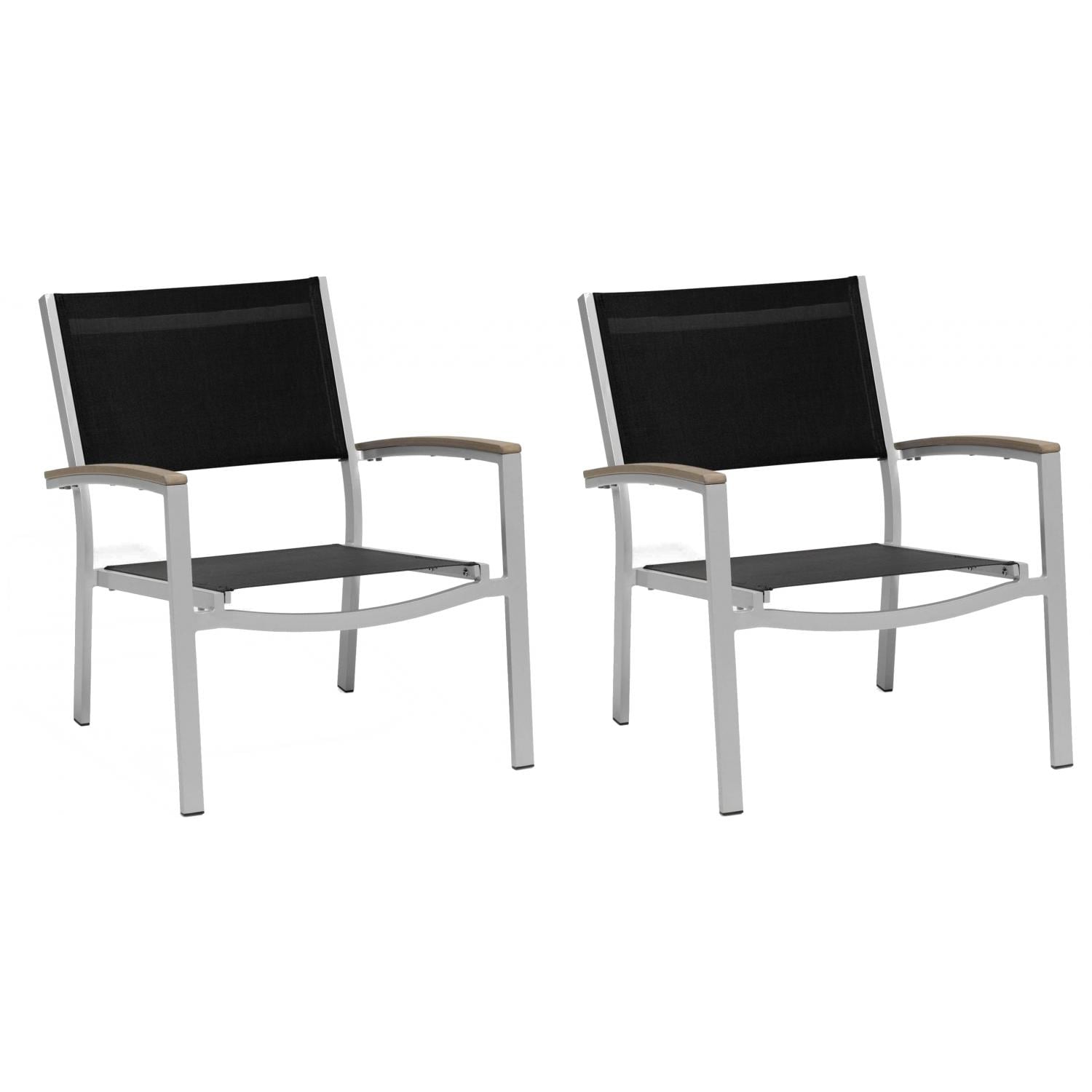Travira Aluminum Chat Chair W/ Black Sling & Vintage Tekwood Armcaps By Oxford Garden - Set Of 2 thumbnail