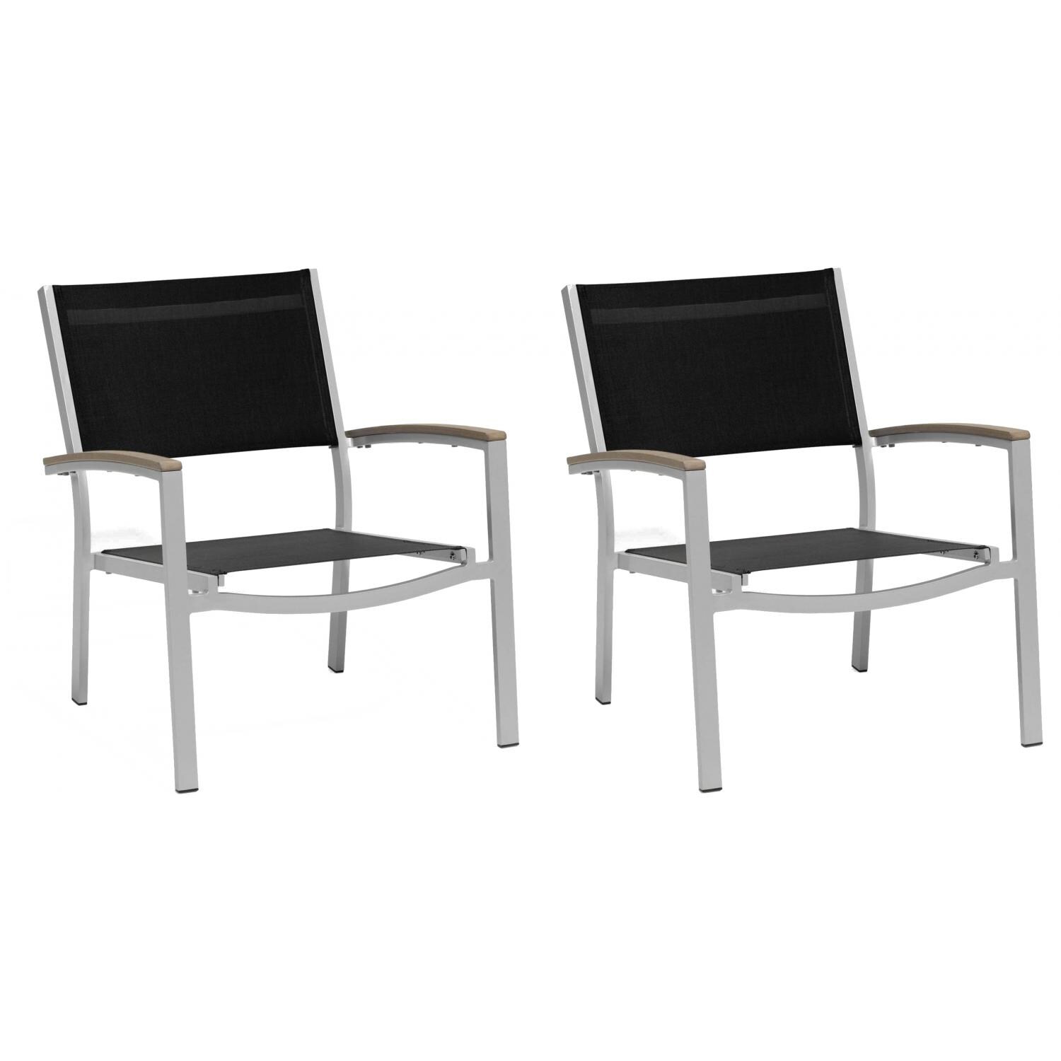 Travira Aluminum Chat Chair W/ Black Sling & Vintage Tekwood Armcaps By Oxford Garden - Set Of 2 thumbnail