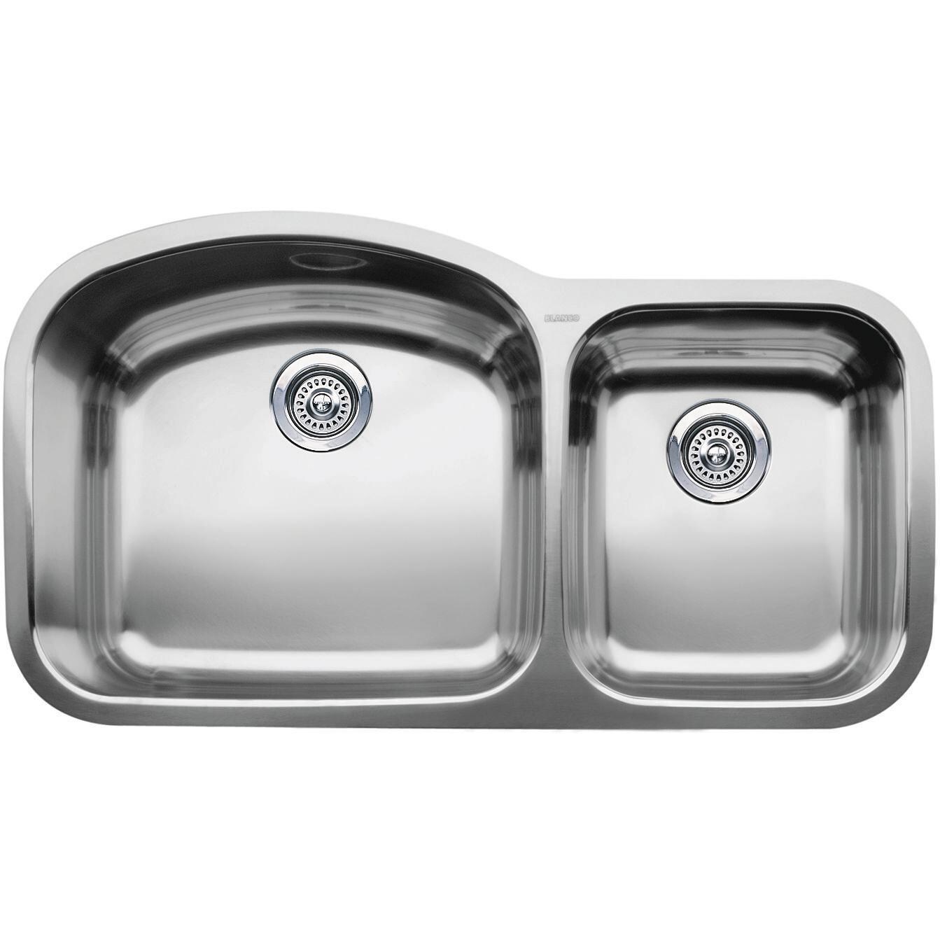 Blanco Wave 37 X 20 18-Gauge Double Bowl Stainless Steel Undermount Sink - 440242 (Shown With Drain - Not Included) thumbnail