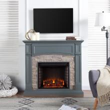 Southern Enterprises Seneca 45-Inch Electric Fireplace Mantel Package - Cool Slate Gray W/ Weathered Faux Stone - FE9364