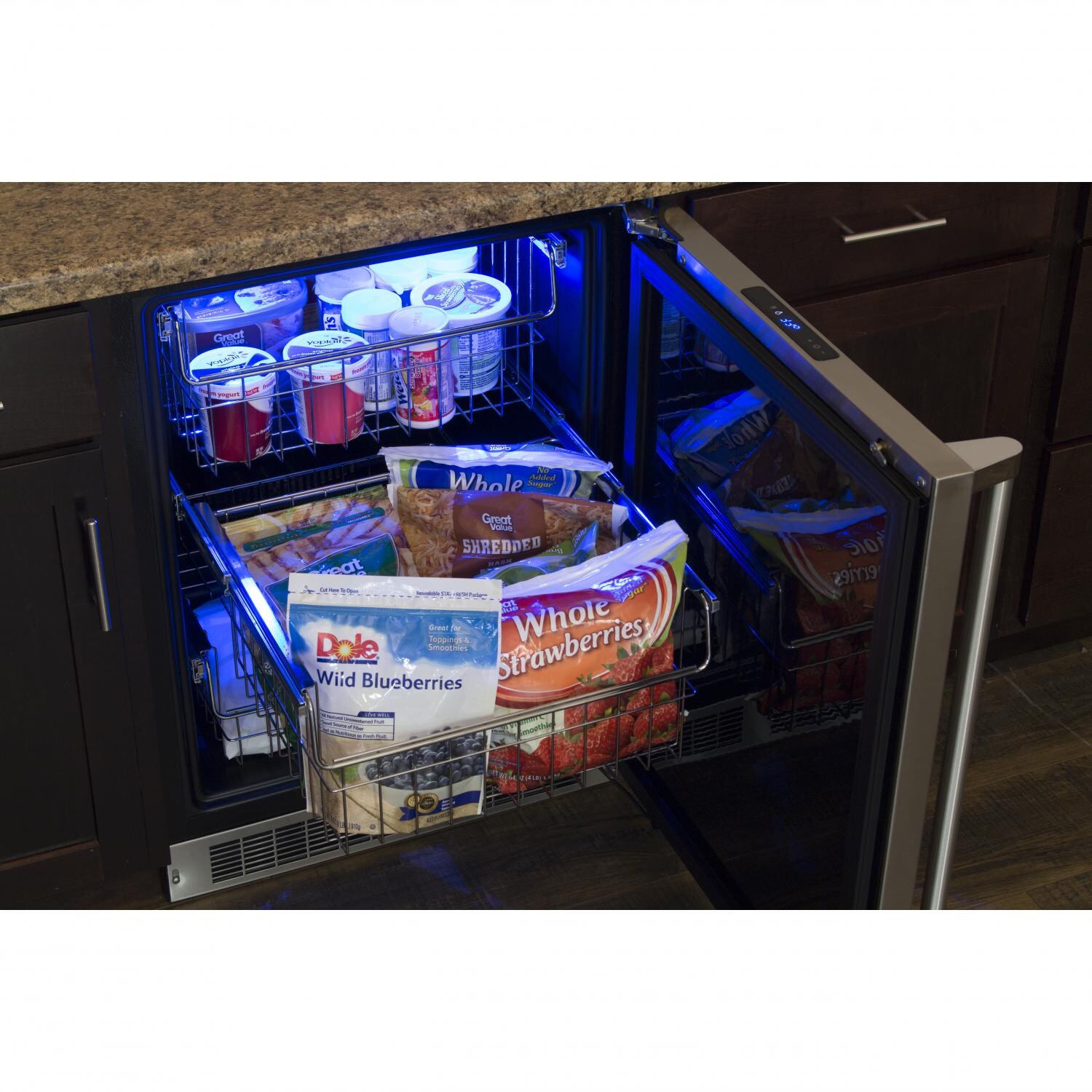 Marvel 24-Inch 4.6 Cu. Ft. Right Hinge Built-In Freezer W/ Lock - Stainless Steel - Open Drawer thumbnail