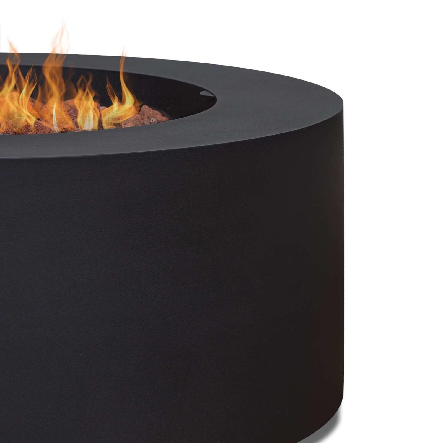 Elysian 4 Pc Powder Coated Steel 36 Inch Round Fire Pit in Black by Lakeview - Side Up Close - White Background thumbnail