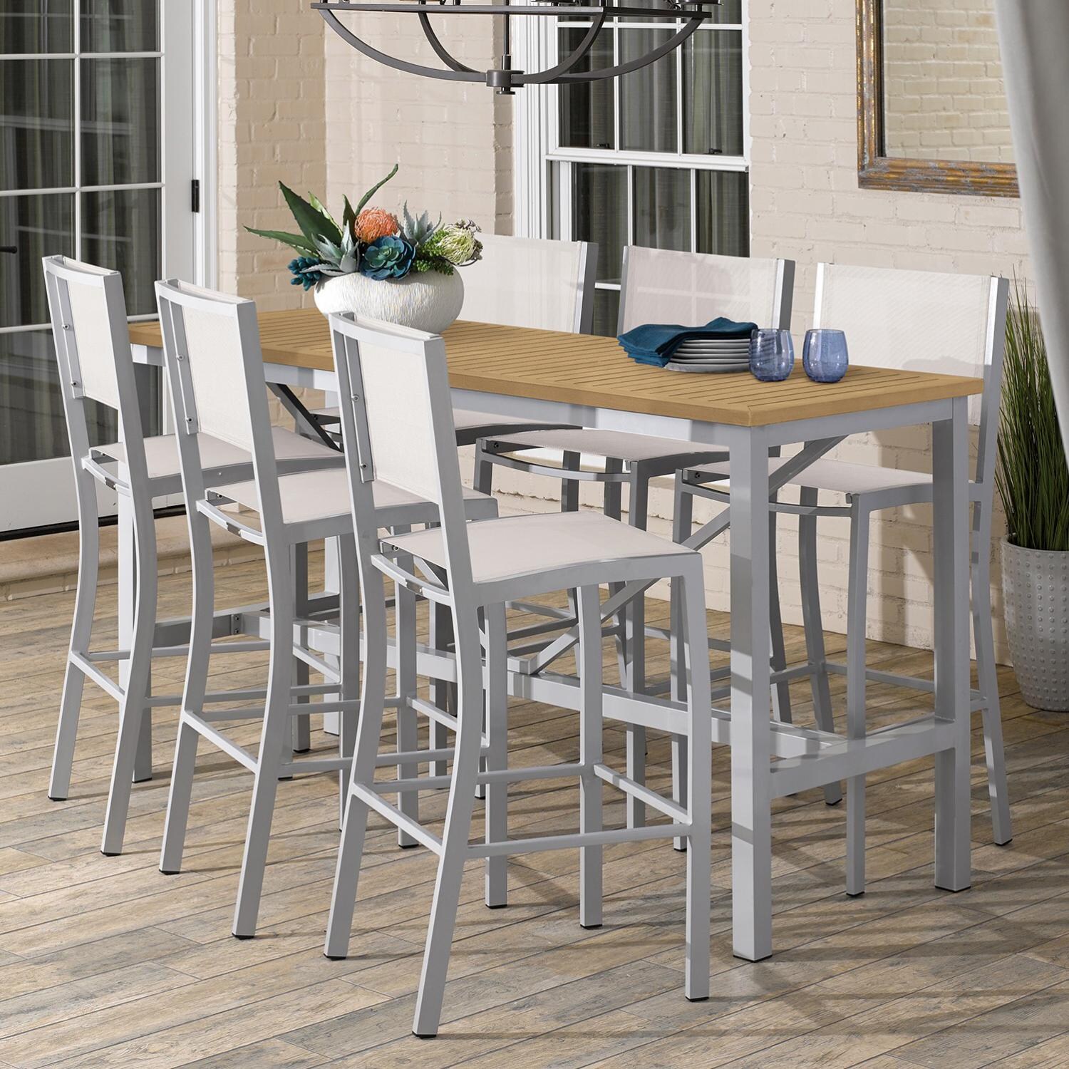 Travira 7 Piece Aluminum Patio Bar Set W/ 72 X 30 Inch Rectangular Table and Tekwood Natural Tabletop By Oxford Garden - On The Patio thumbnail