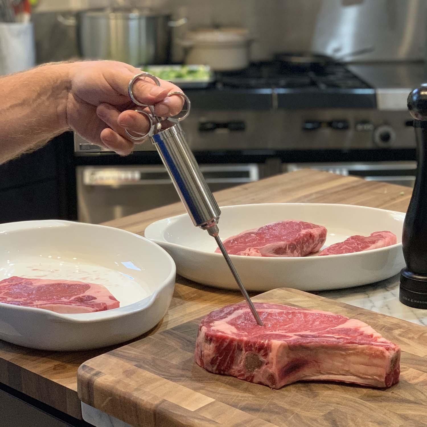 Outset  76456 6 Pc Injector Set  Color Box - Injecting Steak - Lifestyle thumbnail