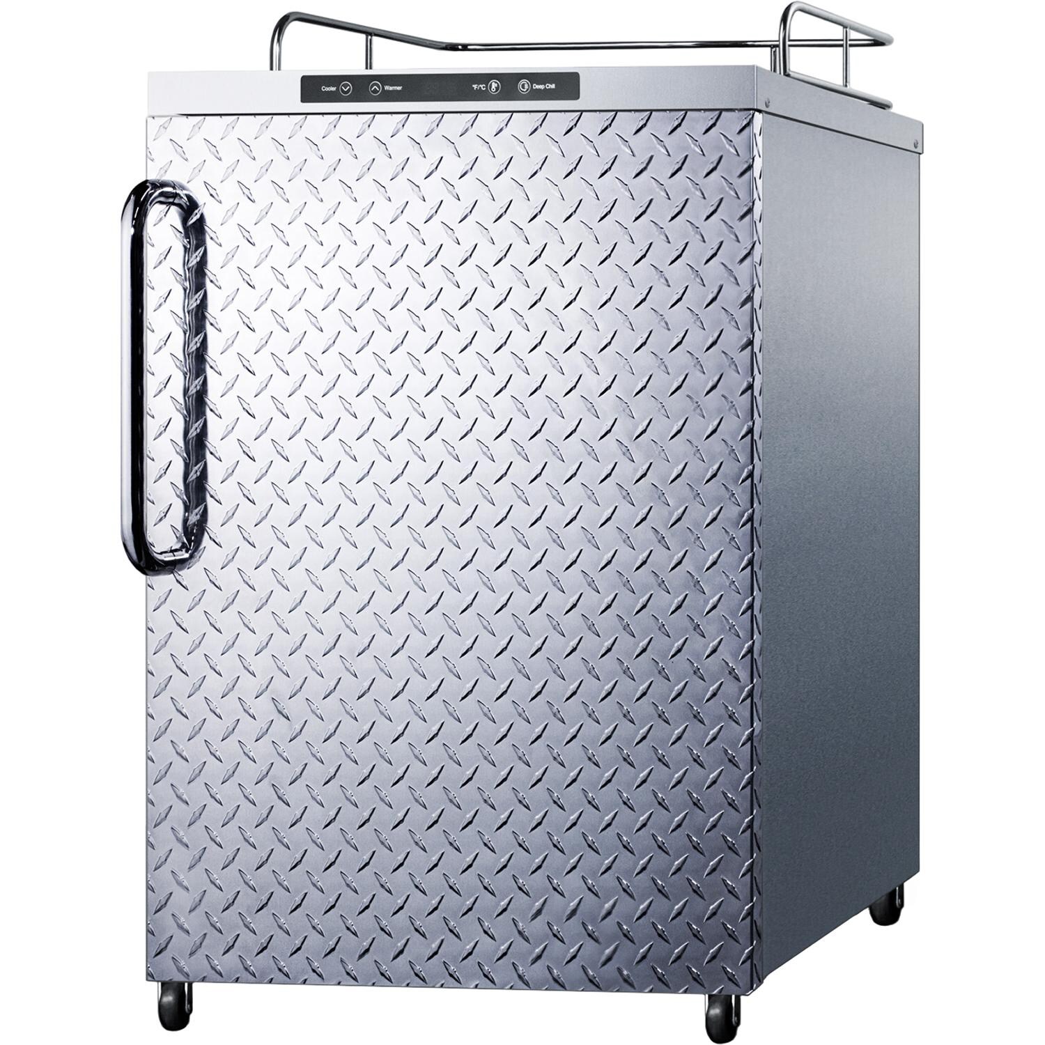 Summit 24-Inch 5.6 Cu. Ft. Outdoor Rated DIY Tap Beer Dispenser / Kegerator - Towel Bar Handle - Diamond Plate Aluminum Door - SBC635MOSNKDPL