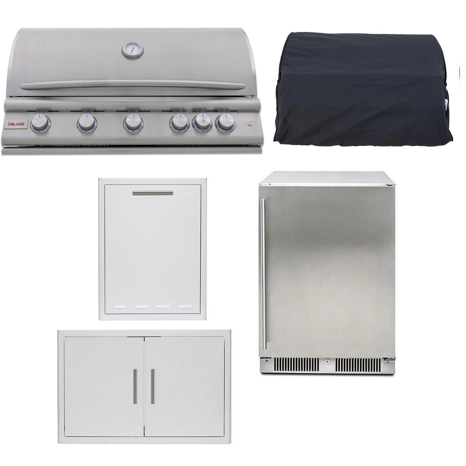 Blaze LTE+ 5 Pc 40-in Propane Gas Outdoor Kitchen Package w/ Refrigerator & Double Trash / Recycling Bin