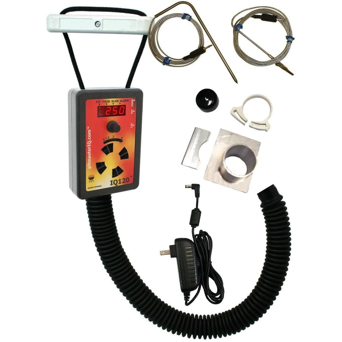 PitmasterIQ IQ120 Digital BBQ Temperature Regulator Kit W/ Small Adjustable Kamado Pit Adapter For Big Green Egg (Small, Mini), Char-Griller Akorn, Kamado Joe Jr., & Many Other Small Kamado Smokers