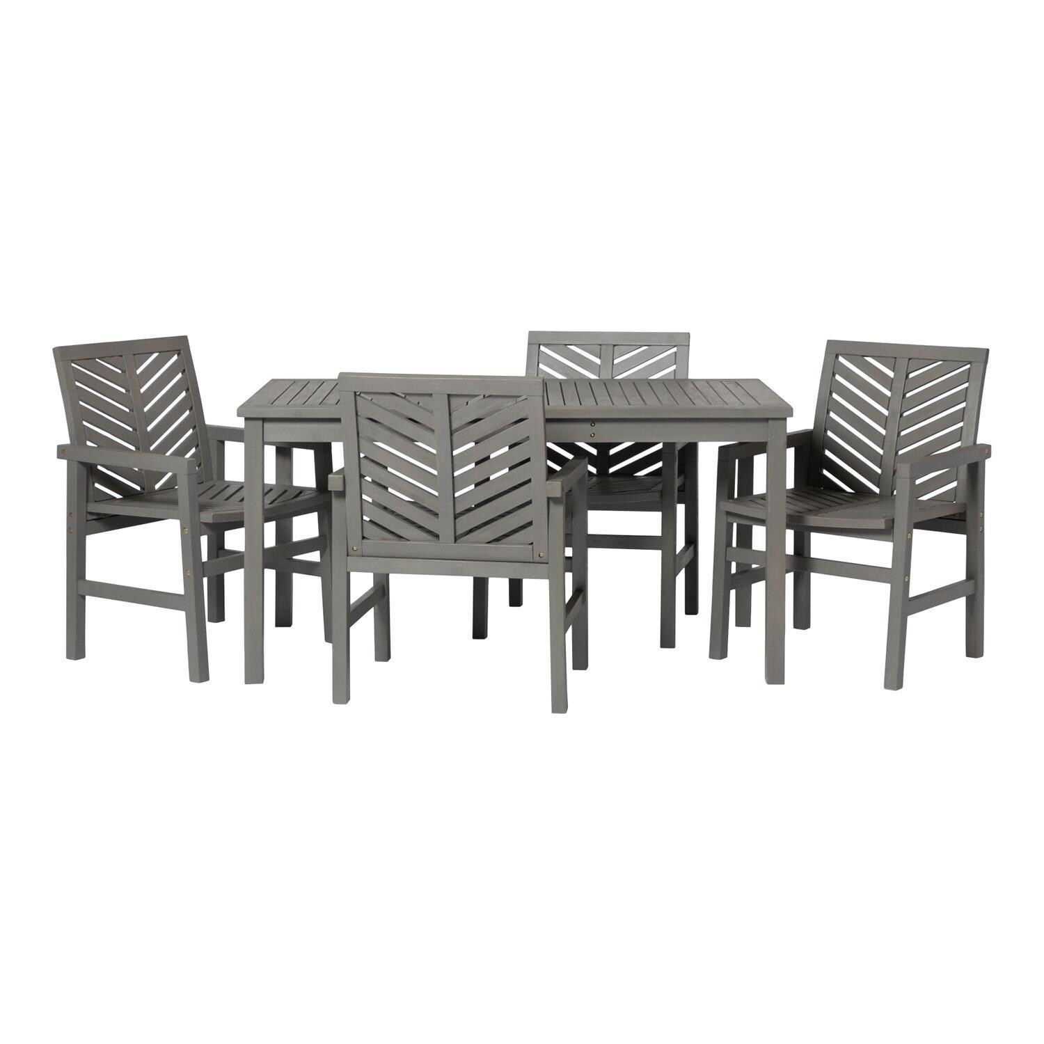 Ultimate Patio Wishlake 5 Piece Acacia Patio Dining Set W/ 60 X 32 Inch Rectangular Table - Gray Wash - Front View thumbnail