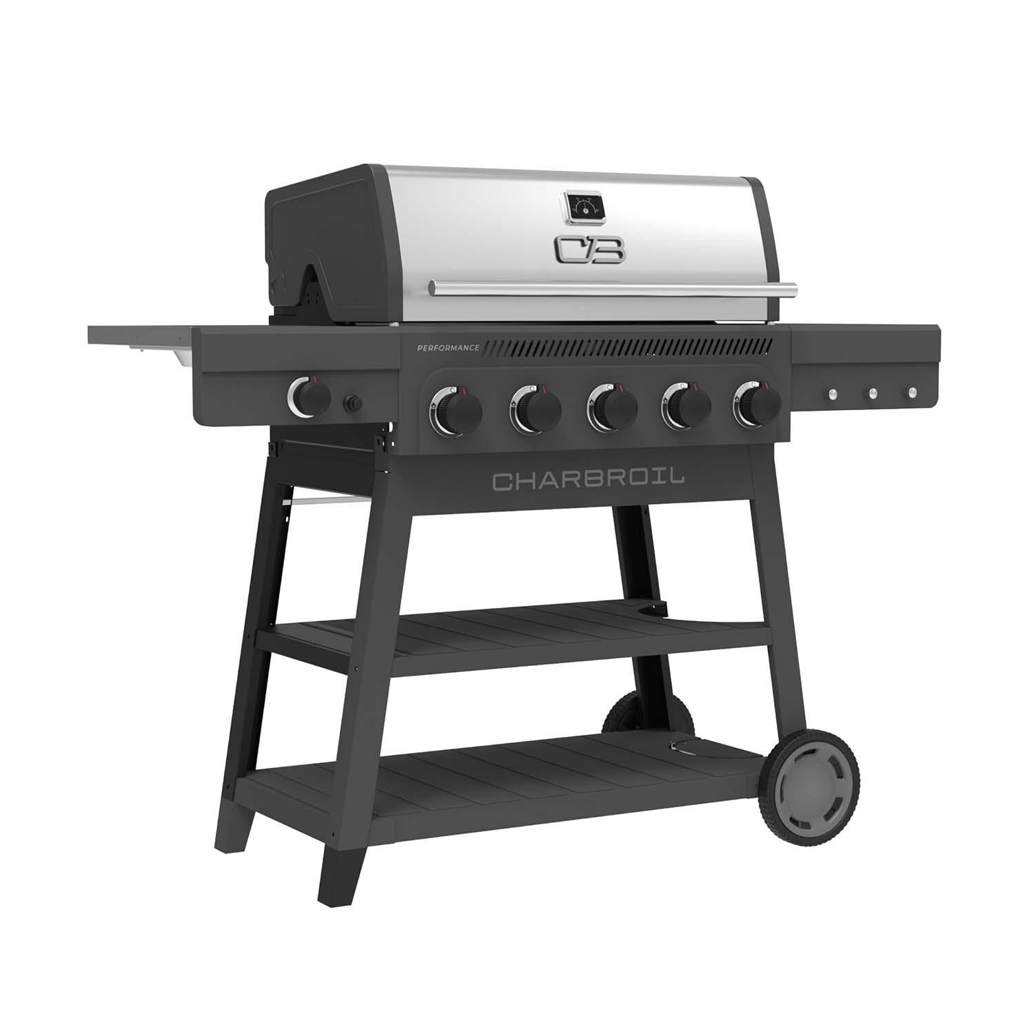 Charbroil 463463425 5-Burner Propane Grill Cart - Grey & Stainless - Right Angled - White Background thumbnail