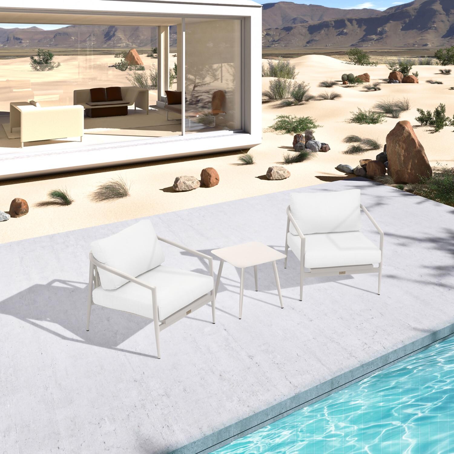 Lakeview Midnight Cove 3 Pc Aluminum Club Chair Seating Set in Urban Stone/Carrera/Canvas Natural - Top - Lifestyle thumbnail