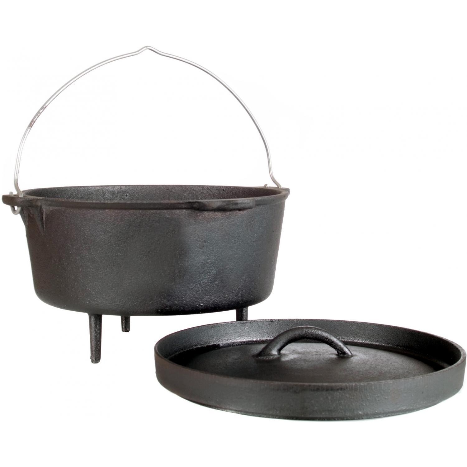Cajun Cookware 12-Quart Seasoned Cast Iron Camp Pot With Legs - Side View thumbnail