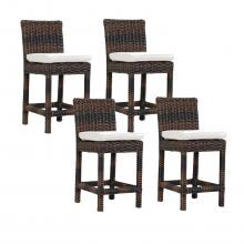 Montecito 4 Piece Wicker Patio Bar Stool Set W/ Sunbrella Canvas Flax Cushions By Sunset West