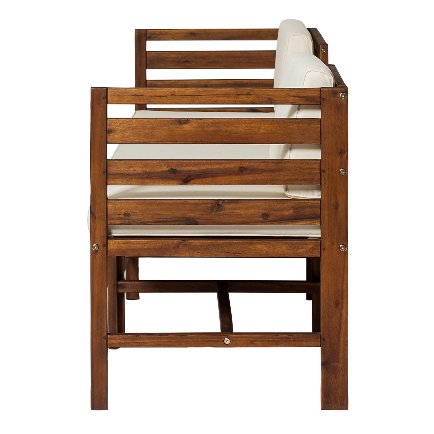 Ultimate Patio Bellelot 3 Piece Acacia Patio Sectional Set W/ 23 1/2 Inch Square Ottoman - Dark Brown/Cream - Side View thumbnail