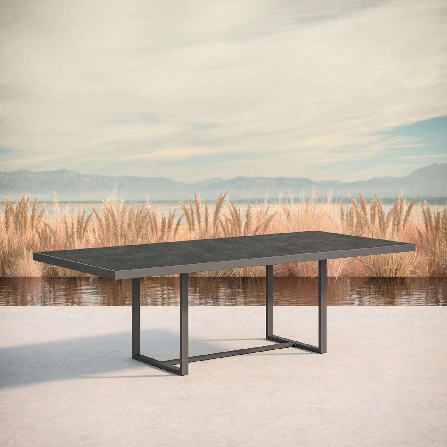 Pavia 96 Inch Charcoal Aluminum Dining Table W/ Micron Dekton Top