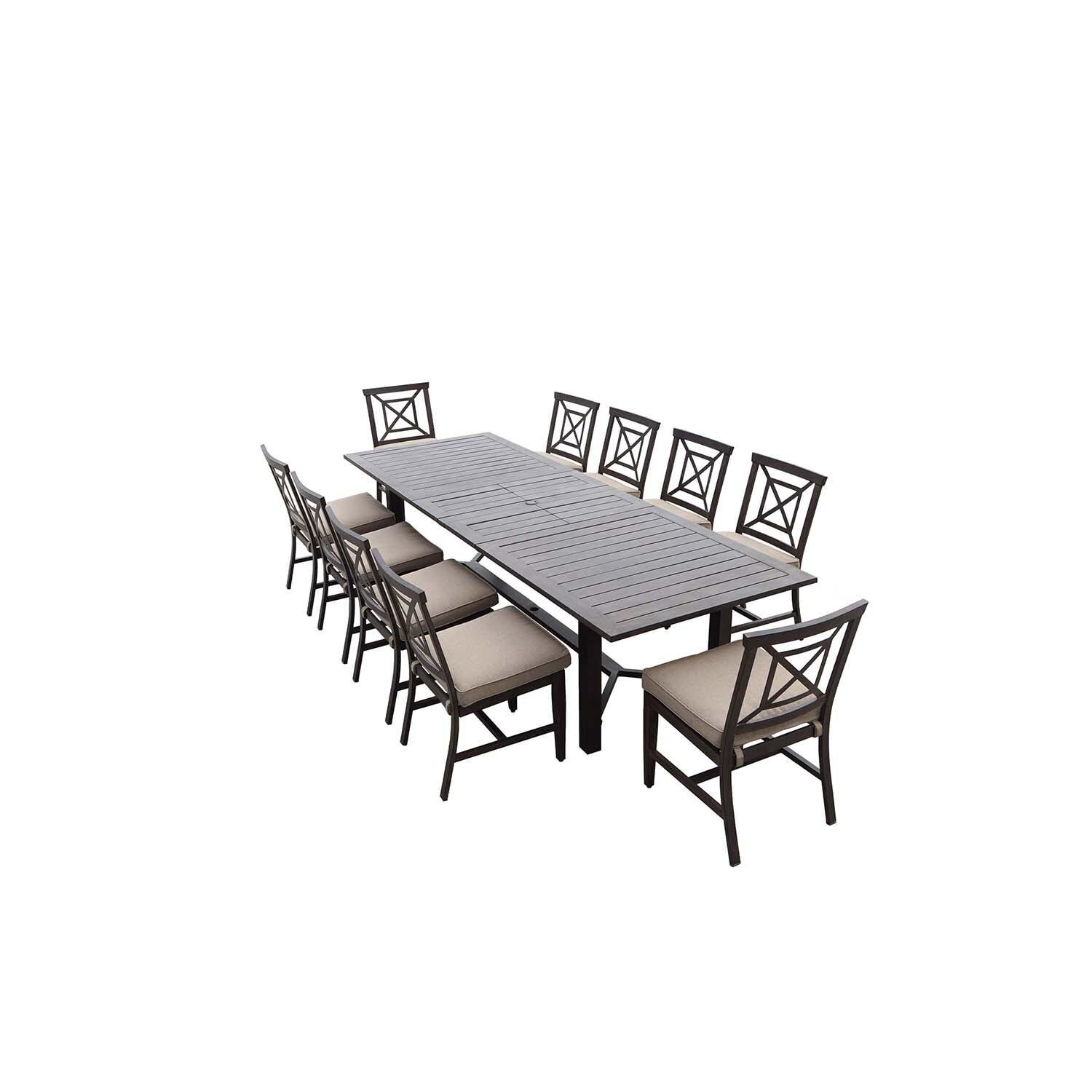 Atlantis 11 Pc Aluminum Dining Set w/ 118 Inch Table and Beige Cushions in Walnut By Darlee - Set - White Background thumbnail