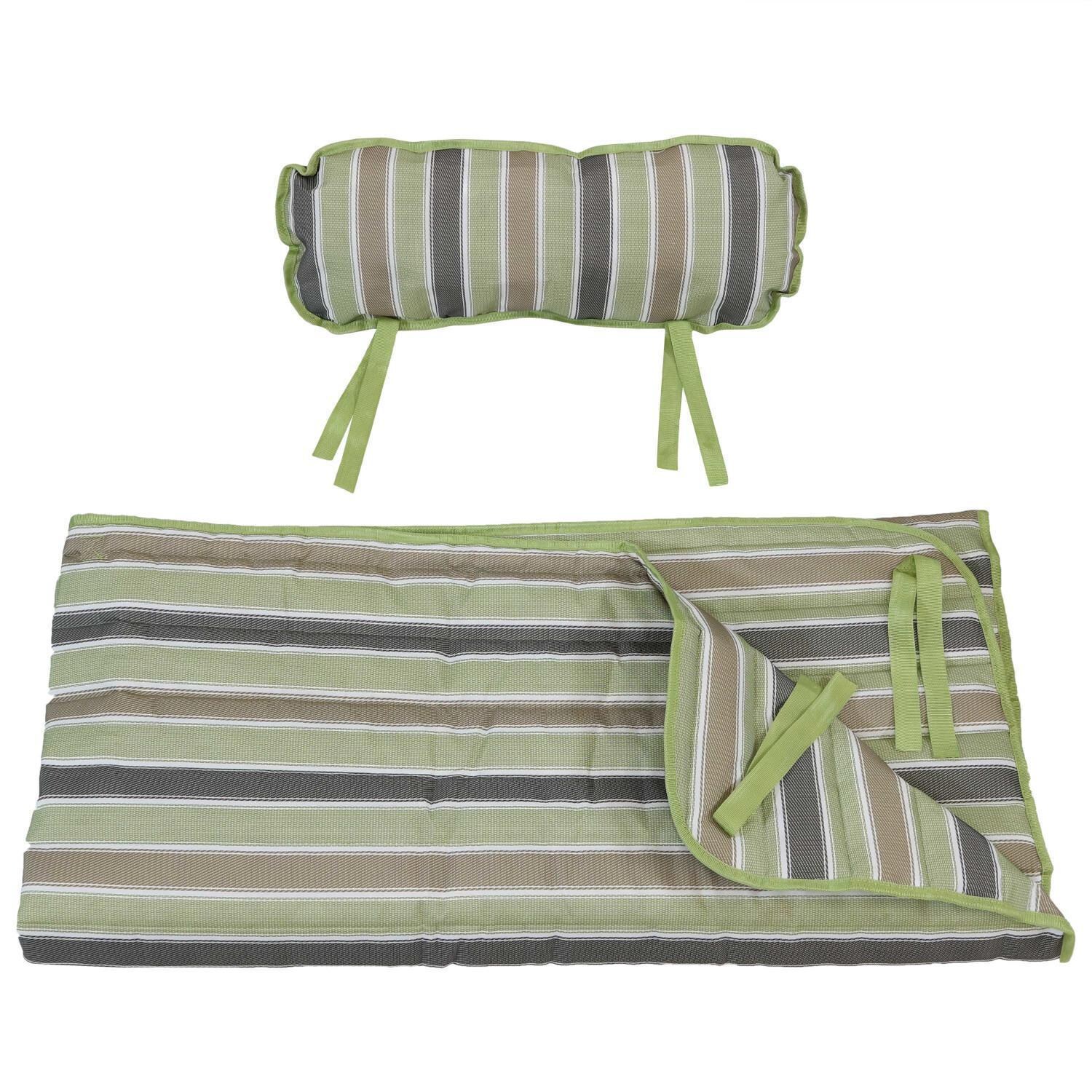 Ultimate Patio Quilted Double Hammock Pad & Pillow Set - Khaki Stripe - Folded thumbnail