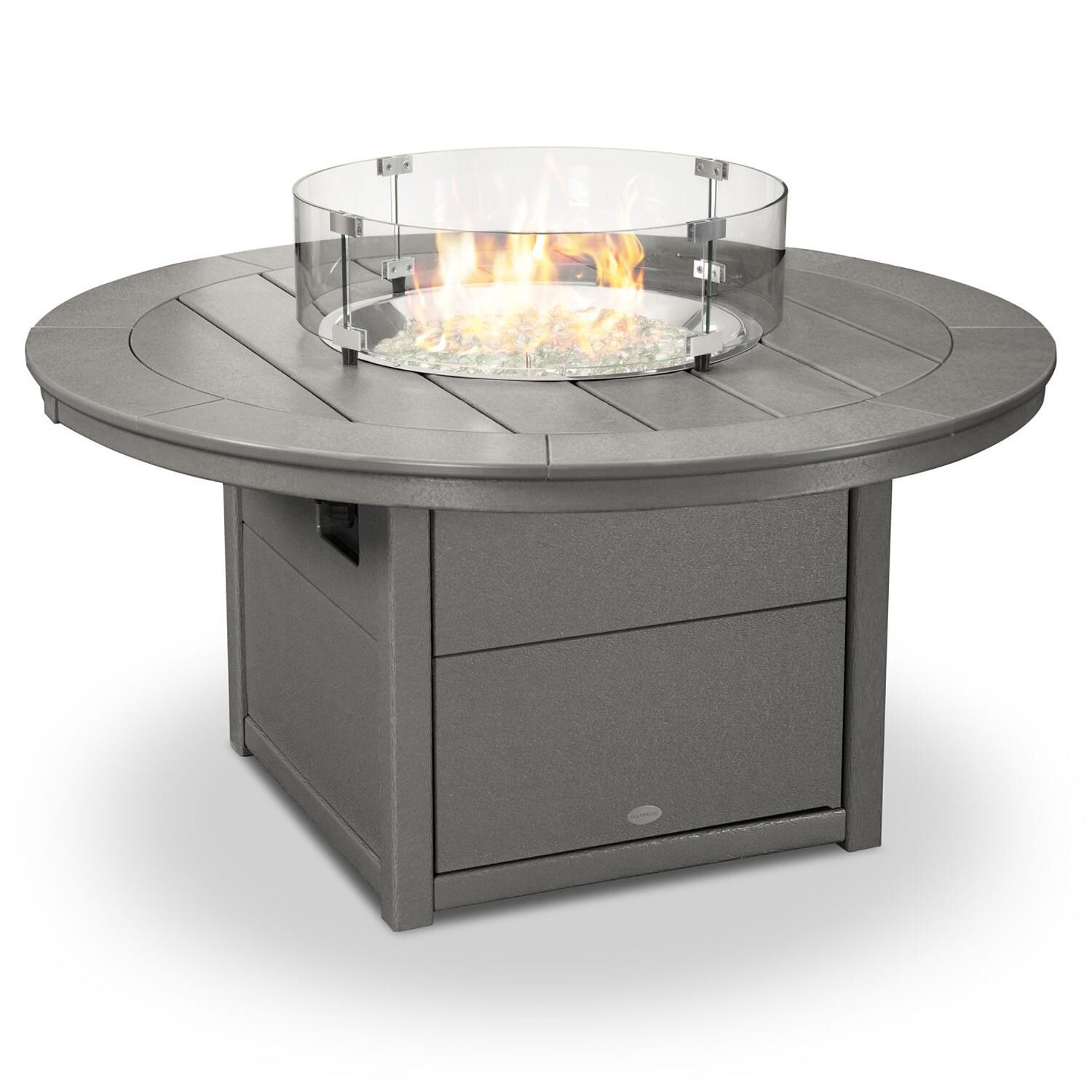POLYWOOD 48-Inch Round Propane Fire Pit Table - Slate Grey thumbnail