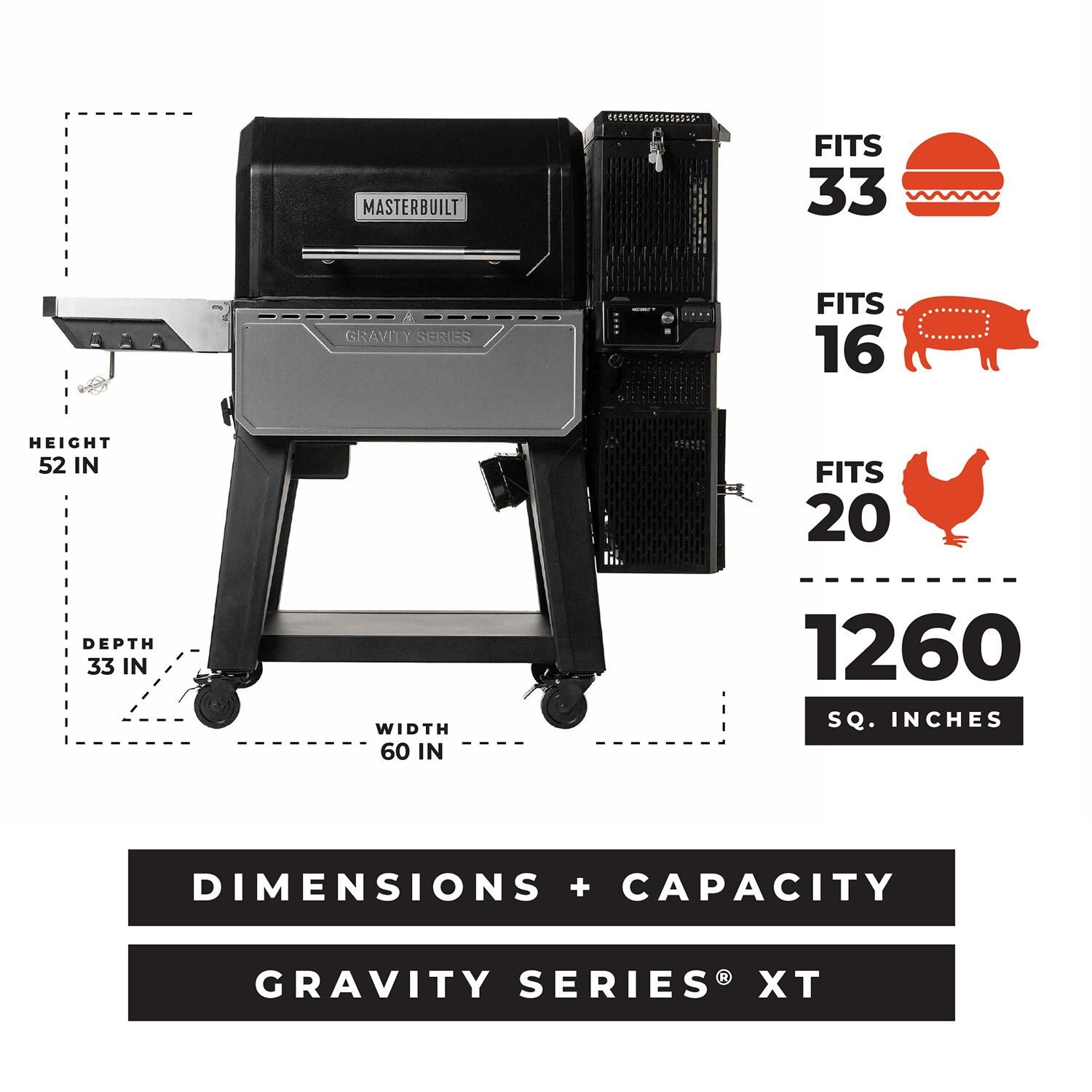 Masterbuilt MB20041223 Gravity Series XT Digital Charcoal Grill + Smoker - Dimensions - Dimensional thumbnail