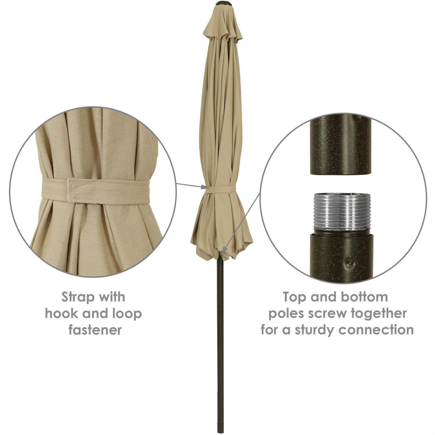 Ultimate Patio 9 Ft. Octagonal Patio Umbrella W/ Crank & Tilt - Beige - Canopy Strap & Pole Connection thumbnail