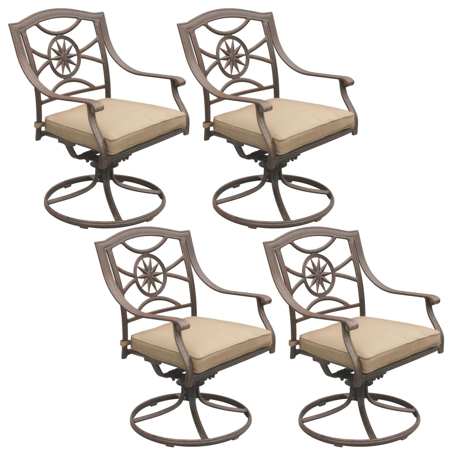Ten Star Cast Aluminum 4 Pc Set Swivel Rocker Dining Chair Set in Antique Bronze/Sesame by Darlee