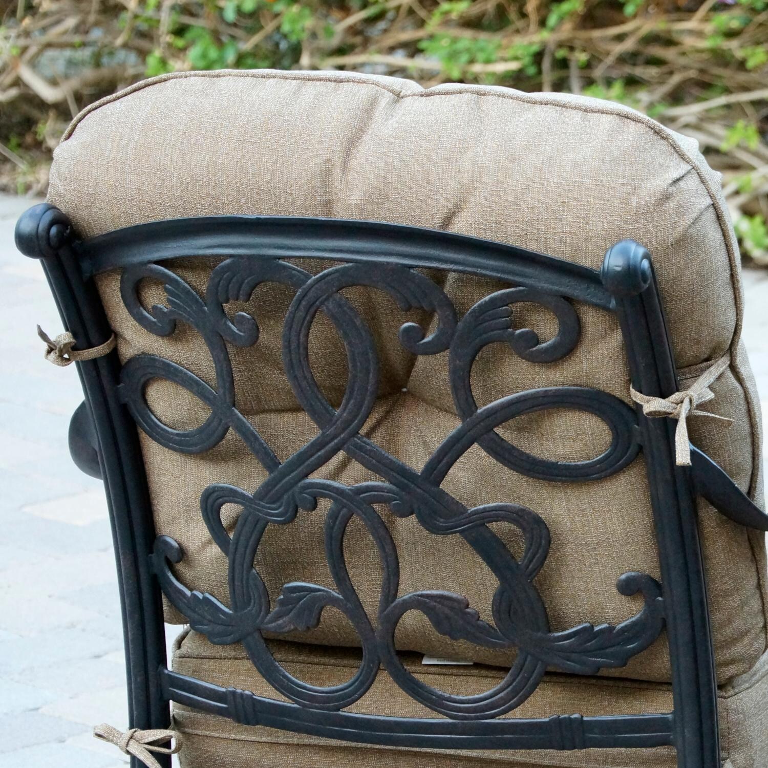 Darlee DL2056-3-4 Santa Monica 4 Piece Cast Aluminum Patio Swivel Rocker Club Chair Set W/ Sesame Cushions - Back Detail thumbnail