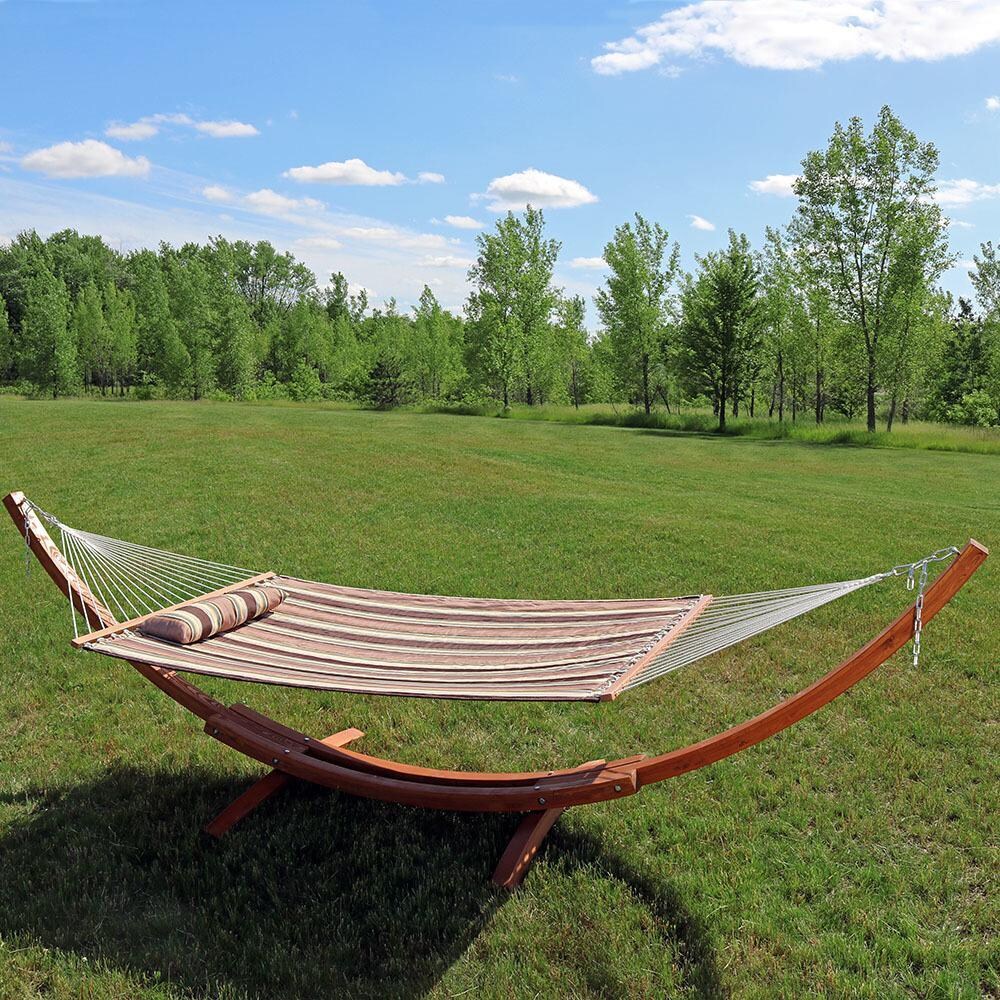 Ultimate Patio Quilted Double Hammock w/ 13-Foot Wood Stand - Sandy Beach - thumbnail